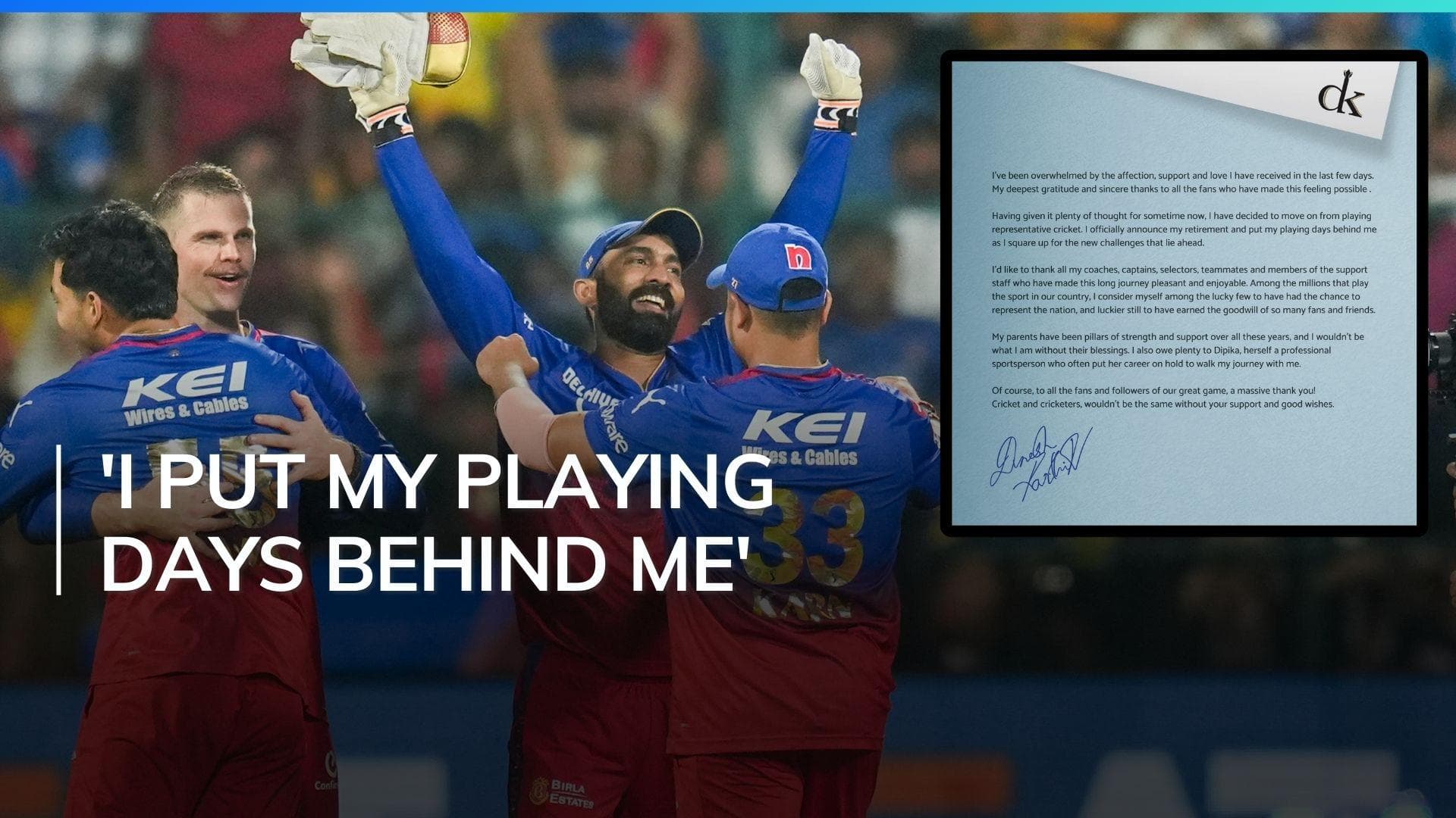 Dinesh Karthik officially retires from all form of cricket; posts emotional statement