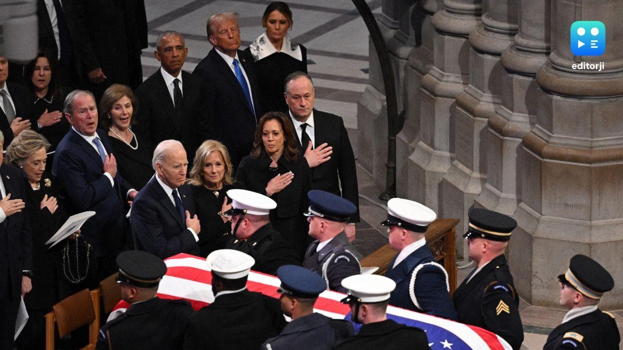 Jimmy Carter briefly unites US as presidents attend funeral