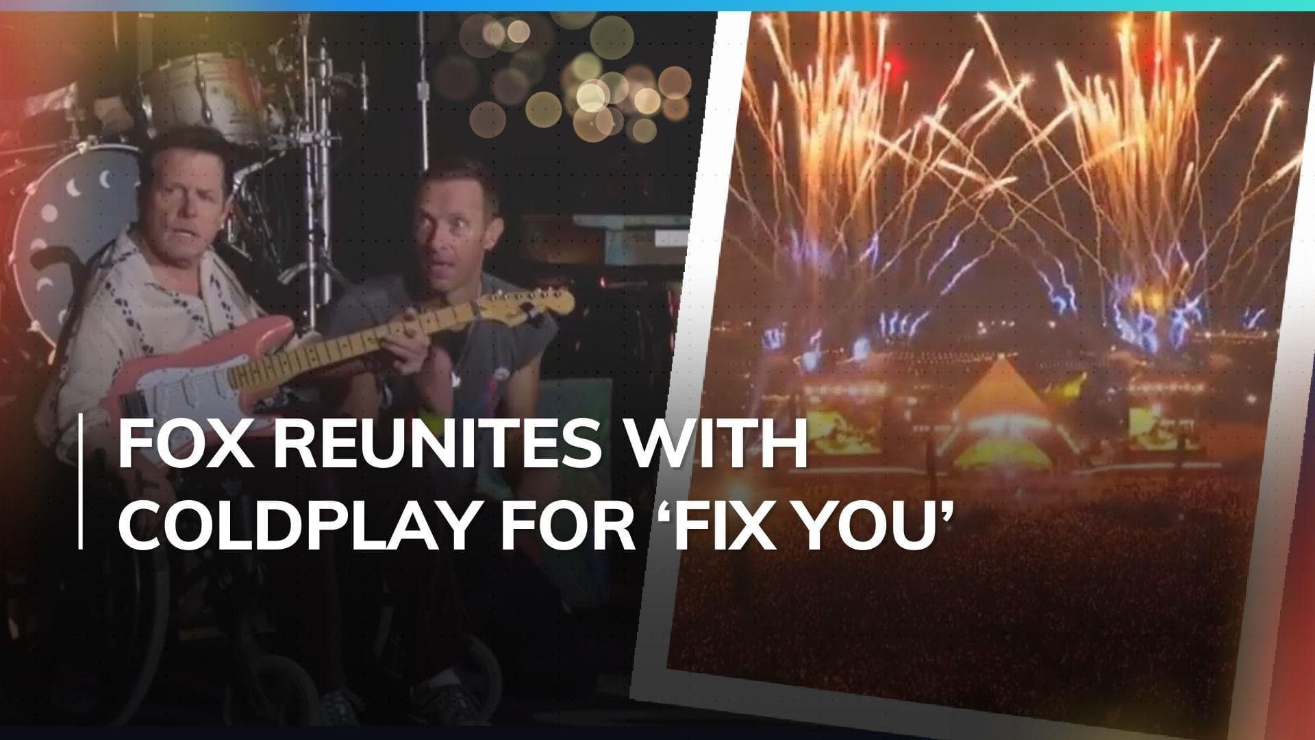 Michael J Fox joins Coldplay on stage for a surprise performance at Glastonbury Festival 2024 