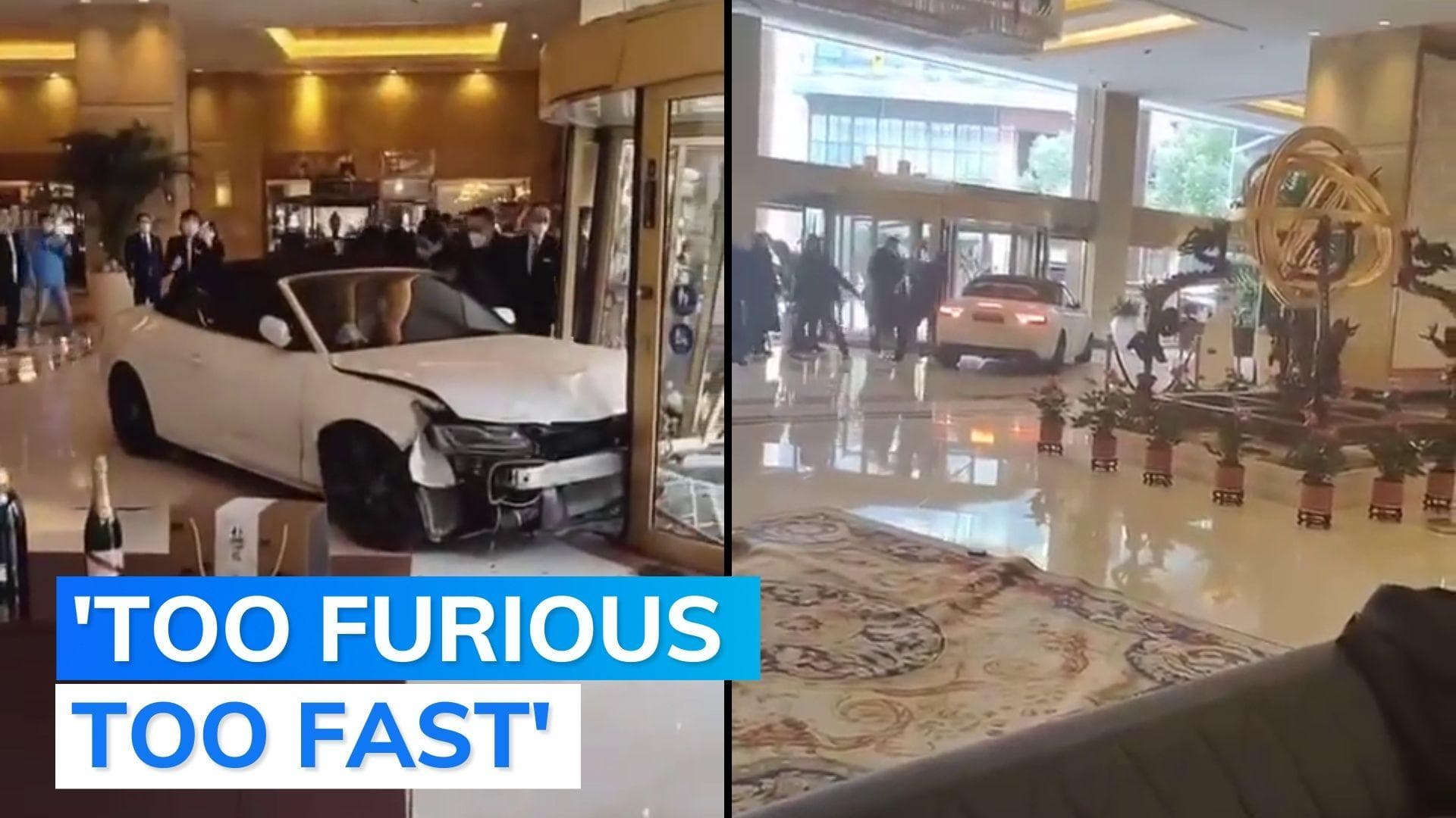 China: guest rams car into hotel lobby over 'stolen laptop' in viral video