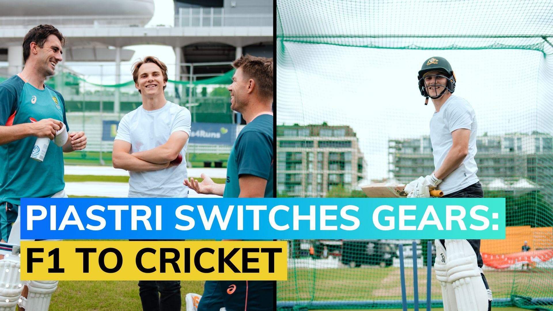 McLaren F1 driver Oscar Piastri joins Australian cricketers for net practice at Lord's | Ashes 2023