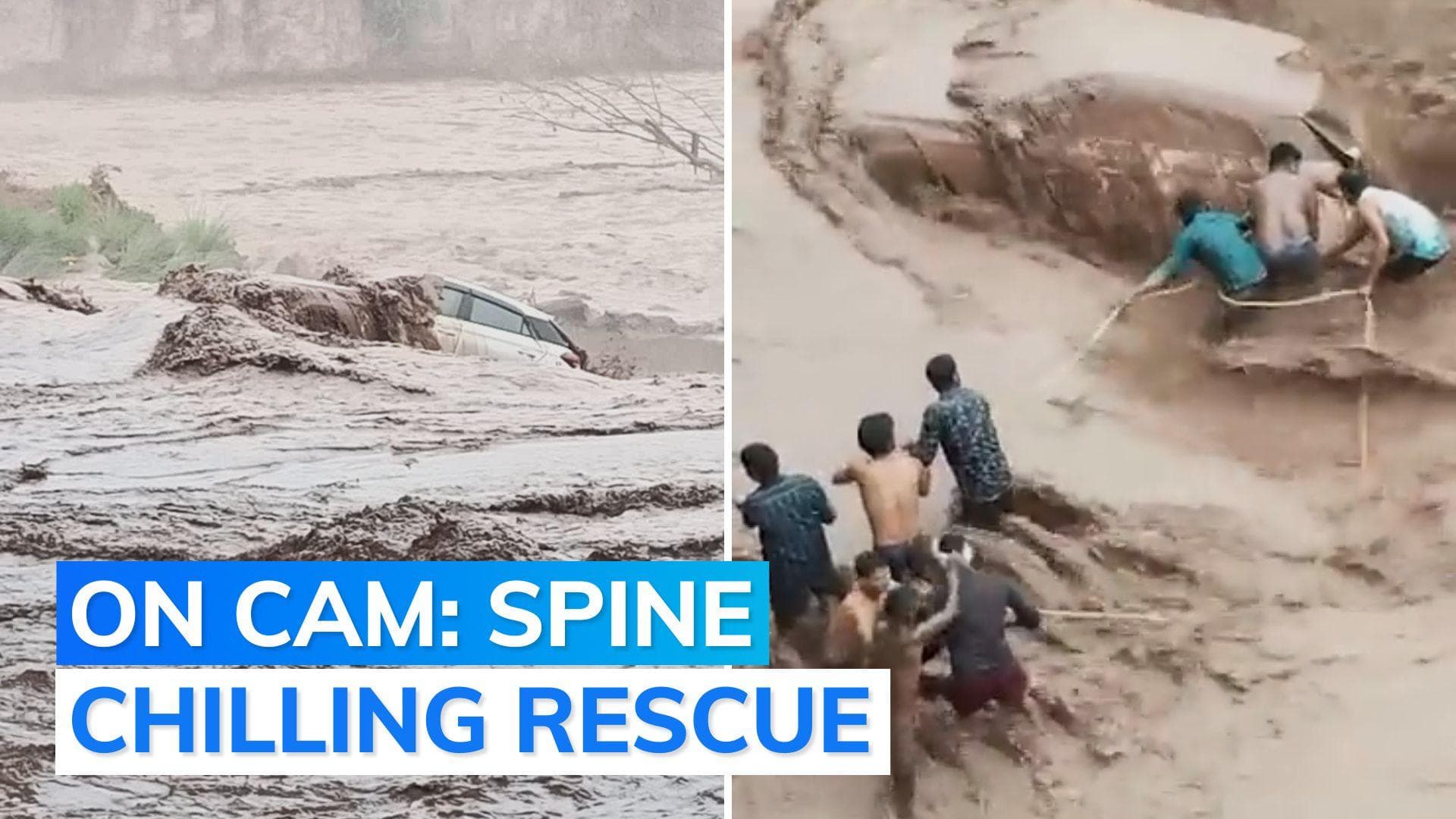 Daring rescue | Car swept away in gushing water, woman saved by locals in Panchkula