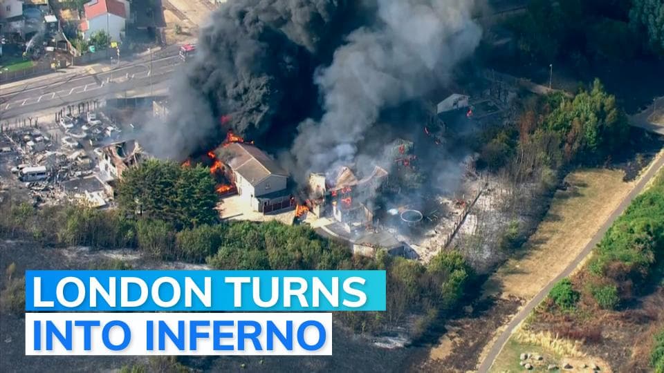 WATCH: gutted buildings, charred fields as UK's hottest day causes multiple fires