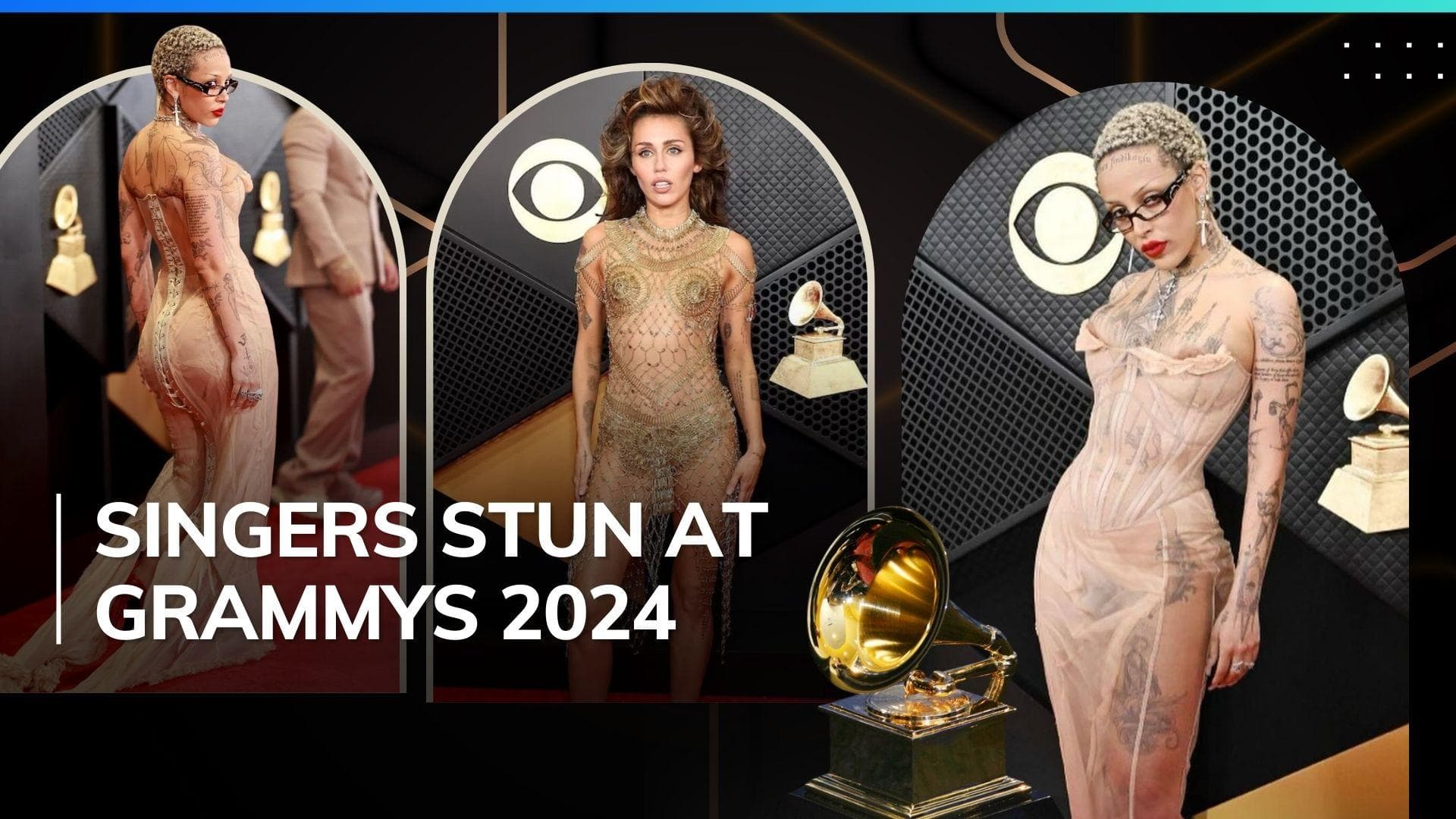 Grammys 2024: Doja Cat stuns in nude gown, Miley Cyrus's golden bikini dress steals the show