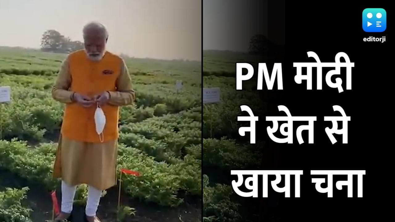 Modi in Hyderabad: PM मोदी ने हैदराबाद में ICRISAT फार्म में खाए चने, देखें Video