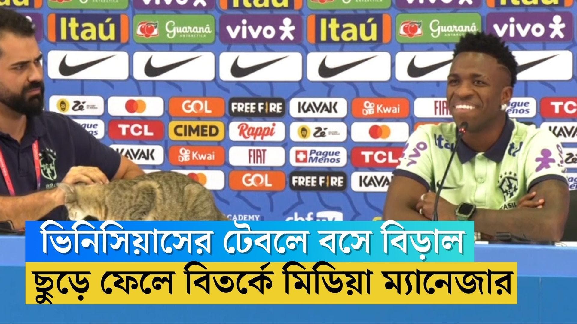 Qatar World Cup Brazil Cat : ভিনিসিয়াসের টেবলে বসে বিড়াল, ছুড়ে ফেলে বিতর্কে মিডিয়া ম্য়ানেজার
