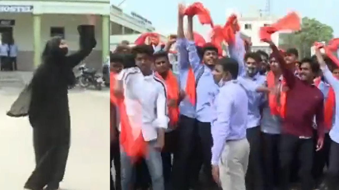 Hijab row: Viral video of men with saffron scarves 'heckling' burqa-clad student