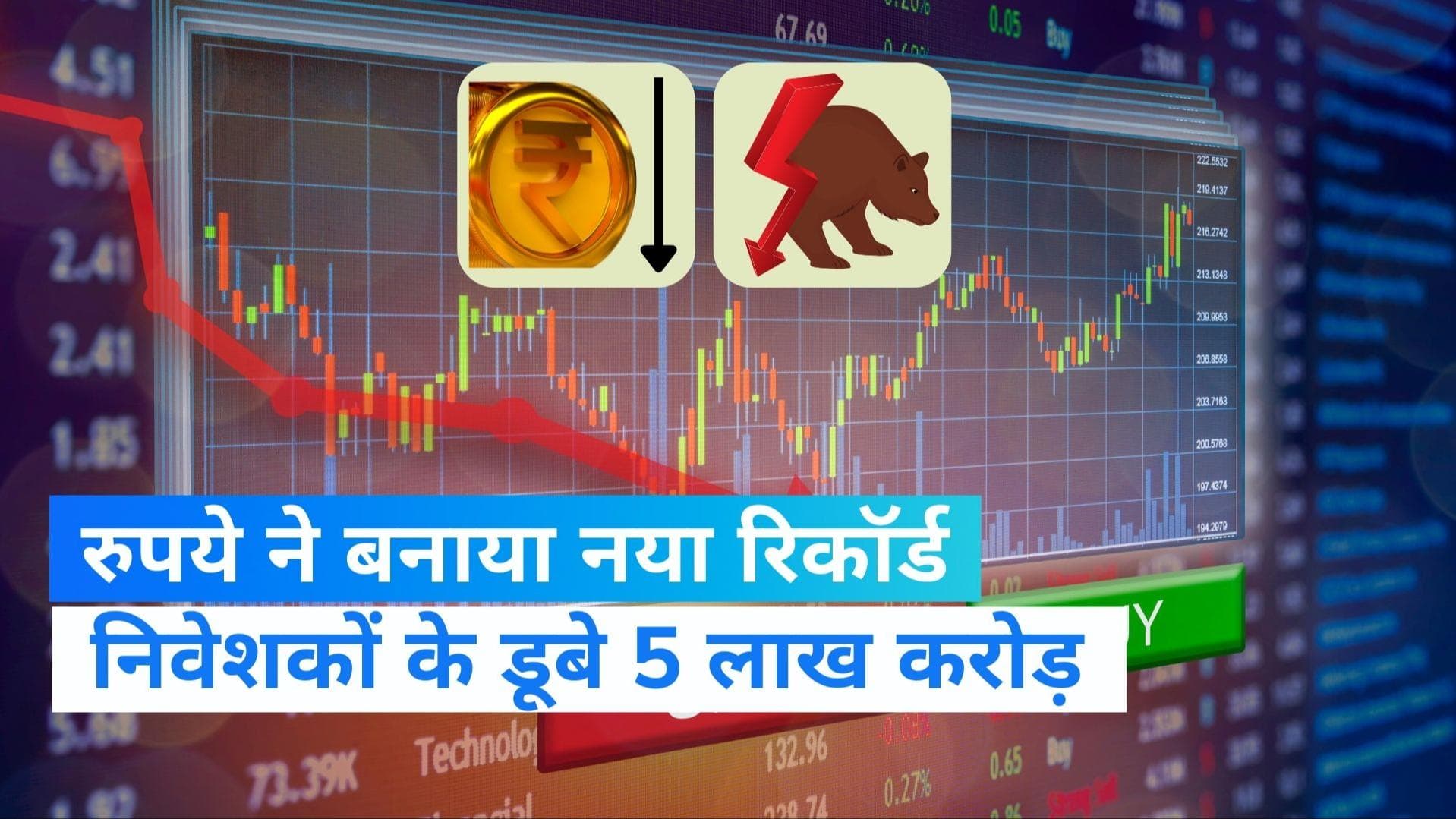 Share Market: शेयर बाजार धड़ाम, निवेशकों के लगभग 5 लाख करोड़ डूबे; रुपये ने बनाया एक नया रिकॉर्ड