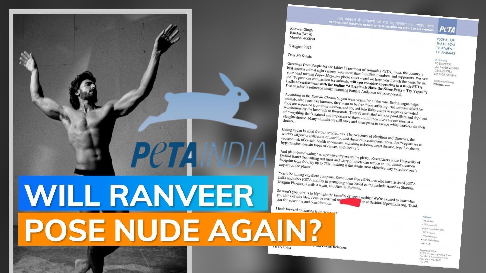 Ranveer Singh invited by PETA to pose nude again for their 'Try Vegan' campaign