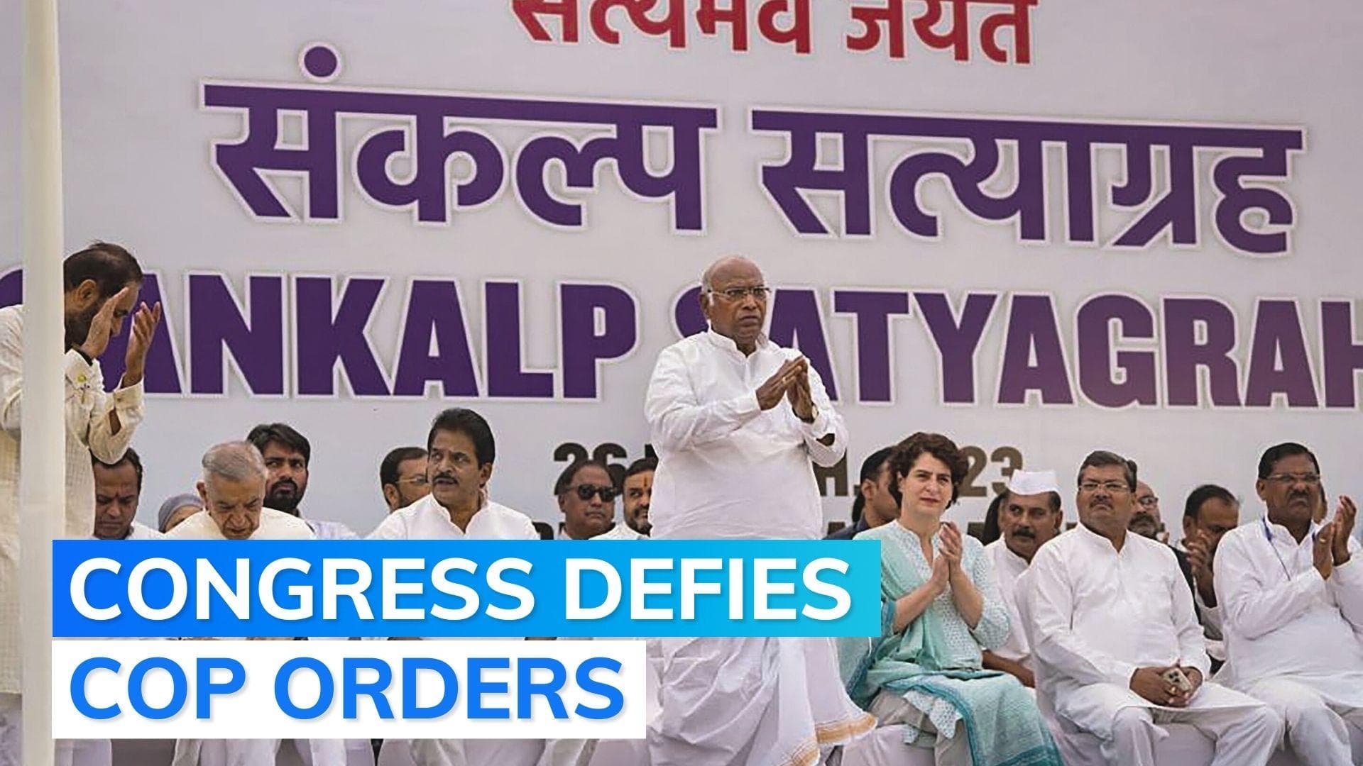 Congress' nationwide 'satyagrah', Priyanka Gandhi and Mallikarjun Kharge at Rajghat