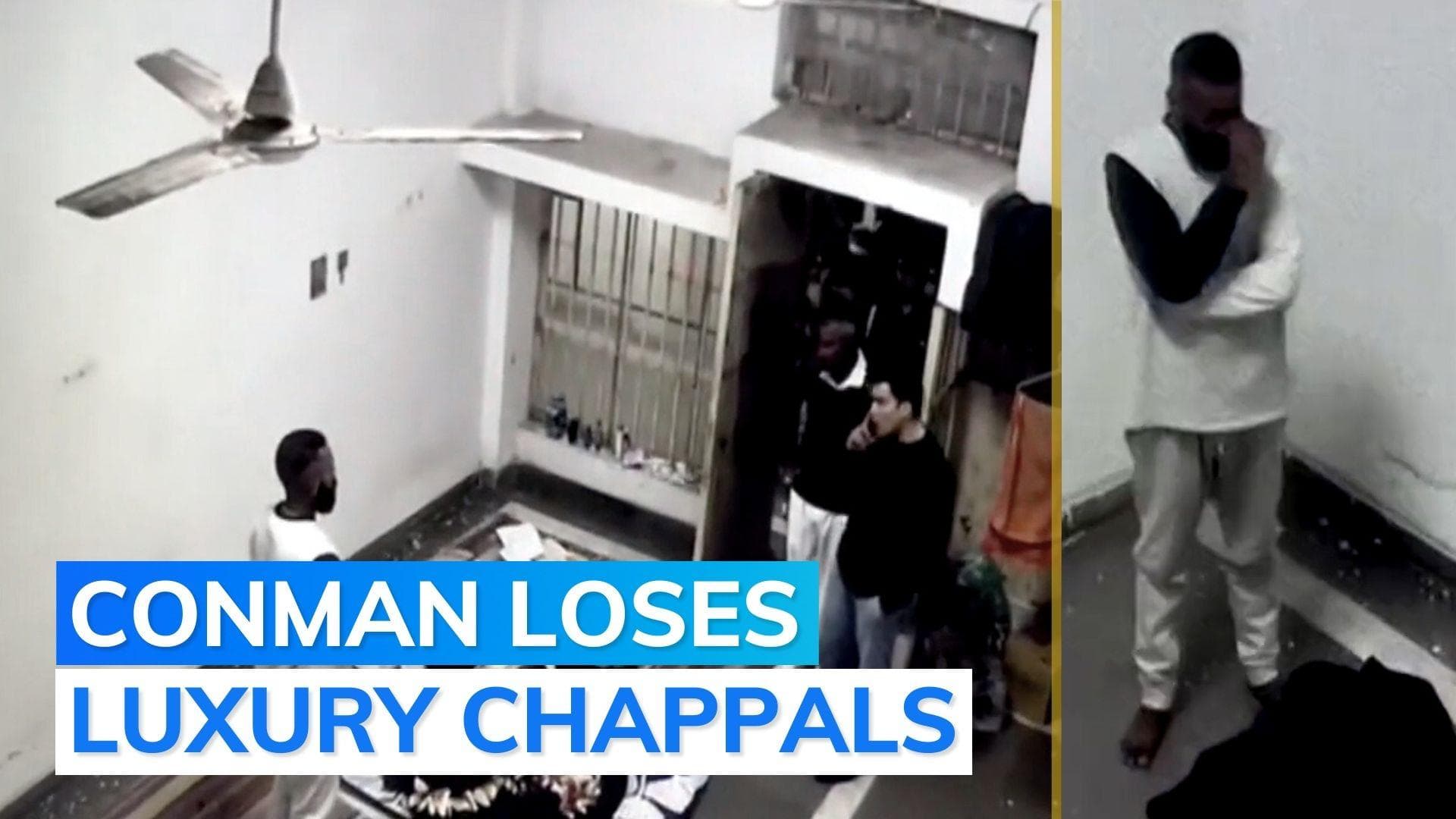 On CCTV: conman Sukesh wipes tears as cops seize Gucci slippers in cell raid