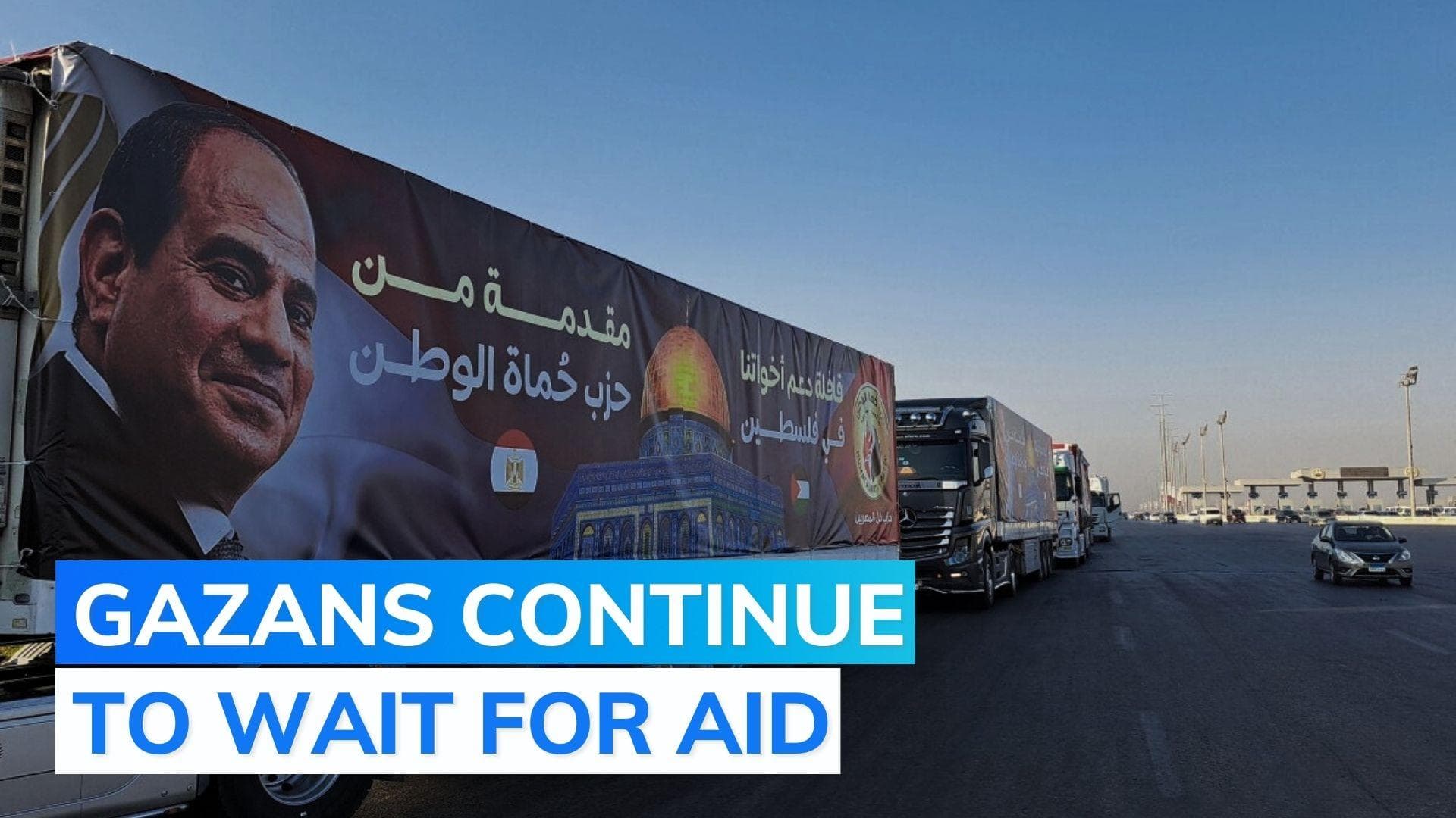 Palestinians still wait for aid as trucks stuck at Rafah border