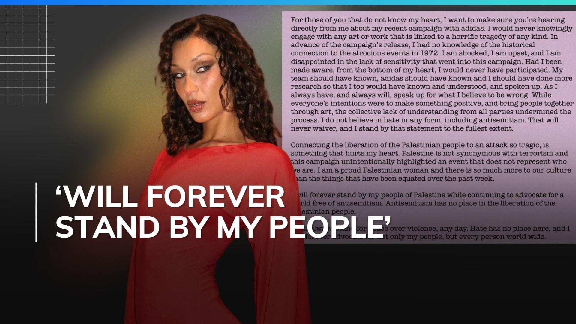 Bella Hadid responds to Adidas Campaign controversy: ‘will always stand for peace over violence’