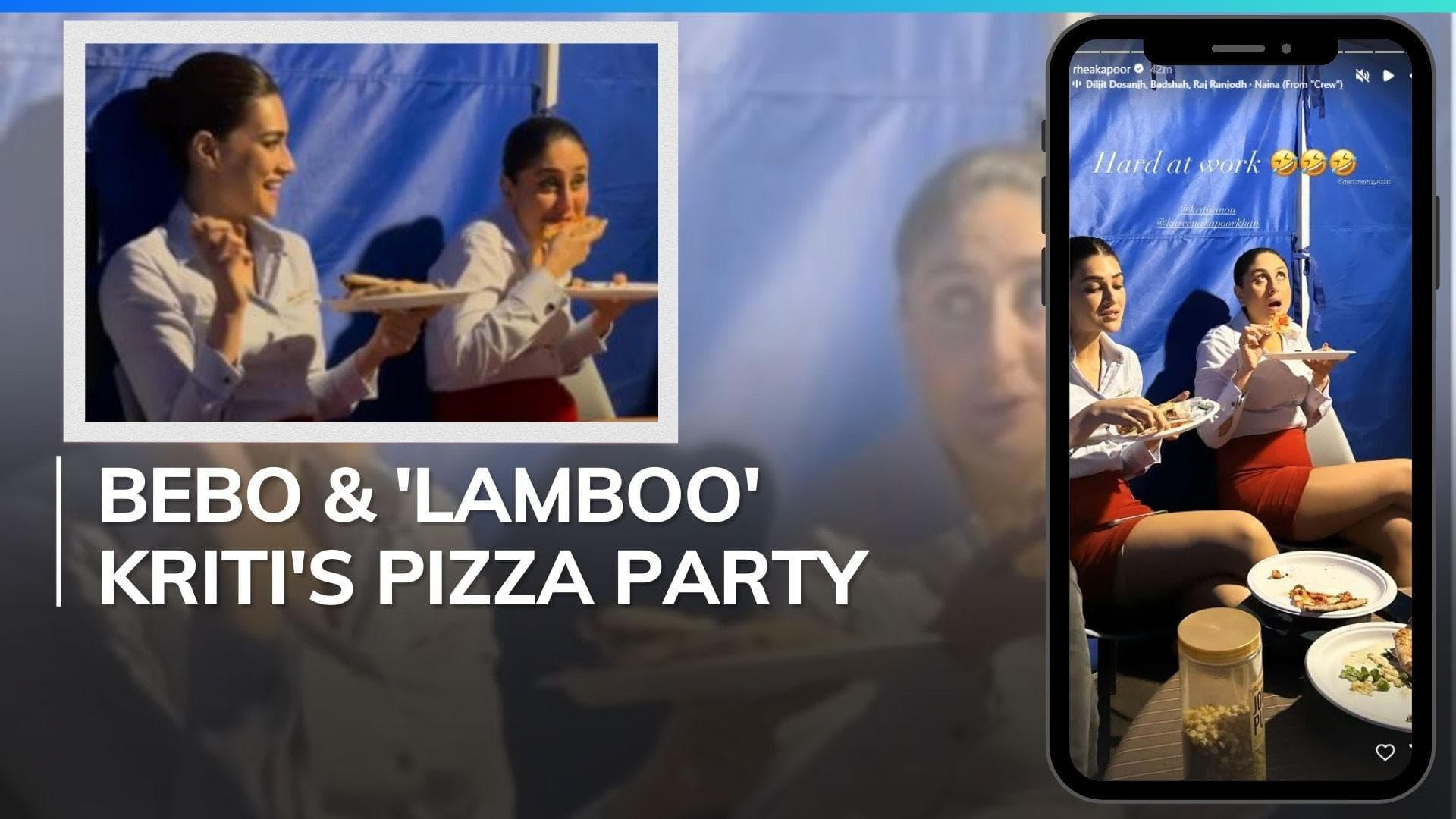 Watch: Kareena Kapoor and Kriti Sanon enjoy pizza party on the sets of ‘crew’ 