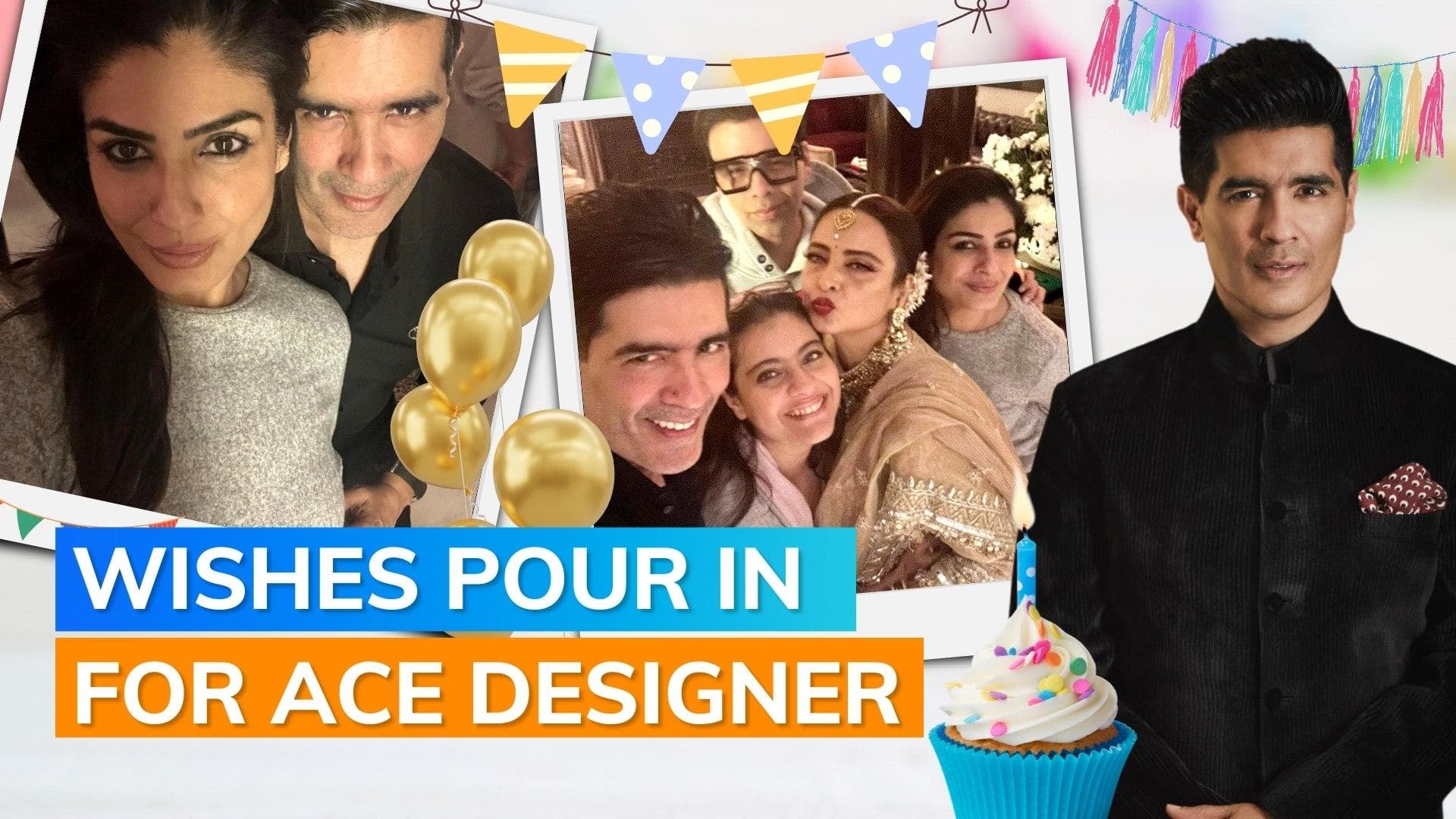 Manish Malhotra’s birthday party: Raveena Tandon poses with Karan Johar, Kajol, and Rekha