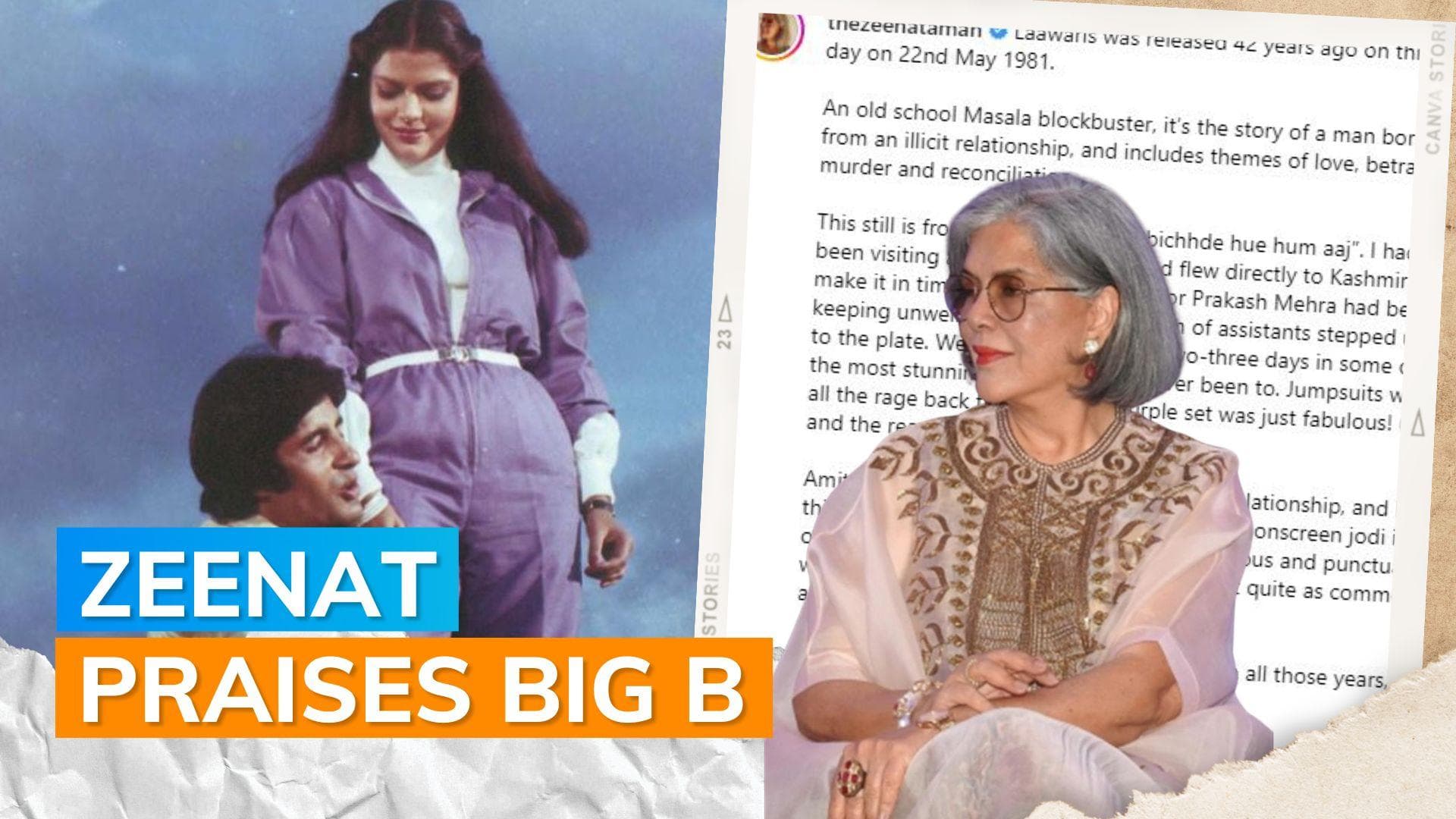 Zeenat Aman shares throwback pic from ‘Laawaris’ shoot; calls Amitabh Bachchan ‘punctilious and punctual’