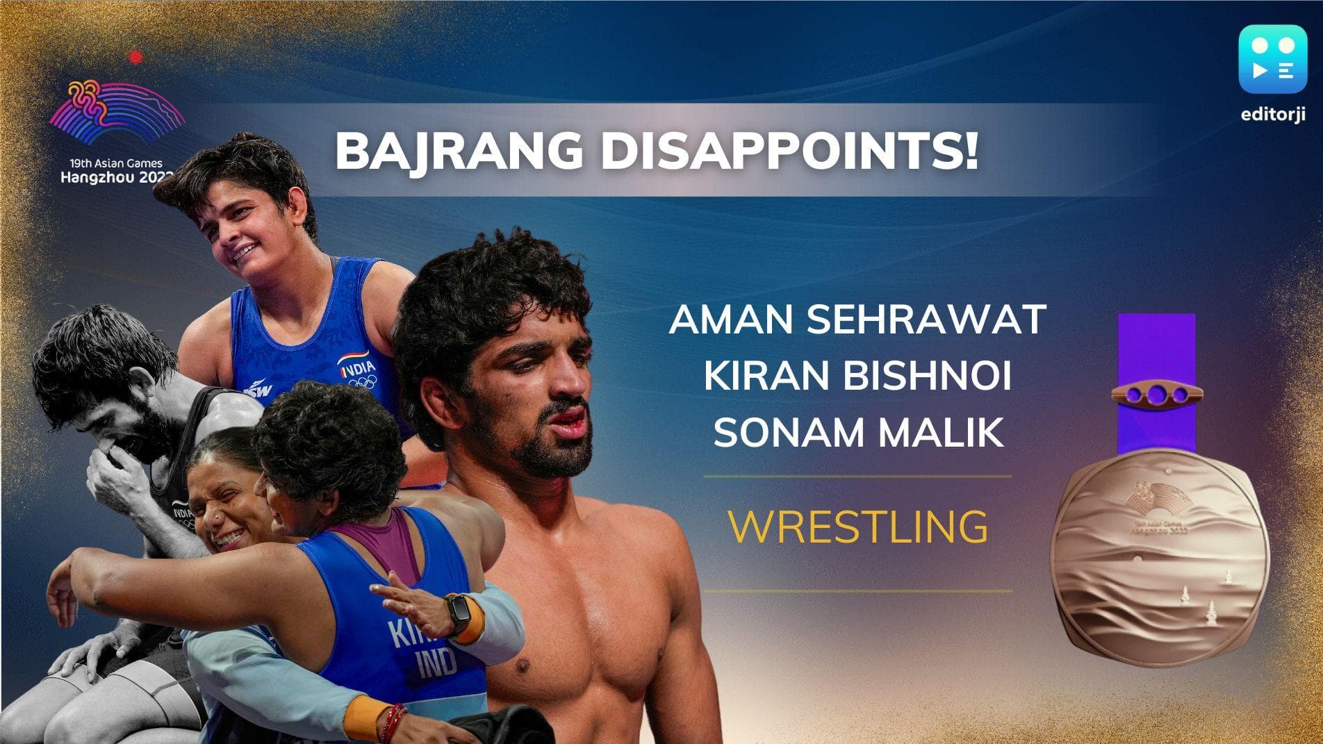 Wrestling: Bajrang Punia makes medal-less exit; Aman Sehrawat, Kiran Bishnoi win bronze at Asian Games