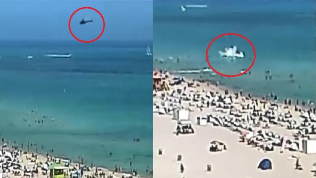 On Camera: Chopper crashes near crowded beach in USA's Miami; 2 hospitalised