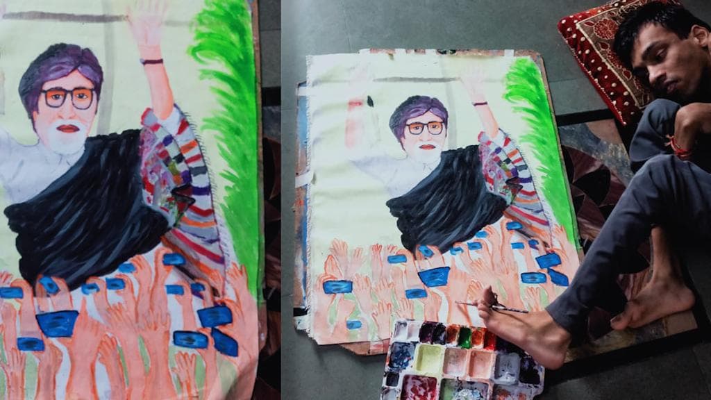 Amitabh Bachhan: পা দিয়েই গুরুর ছবি আঁকলেন শিল্পী, ক্যানভাসে ফুটে উঠল বিগ বি