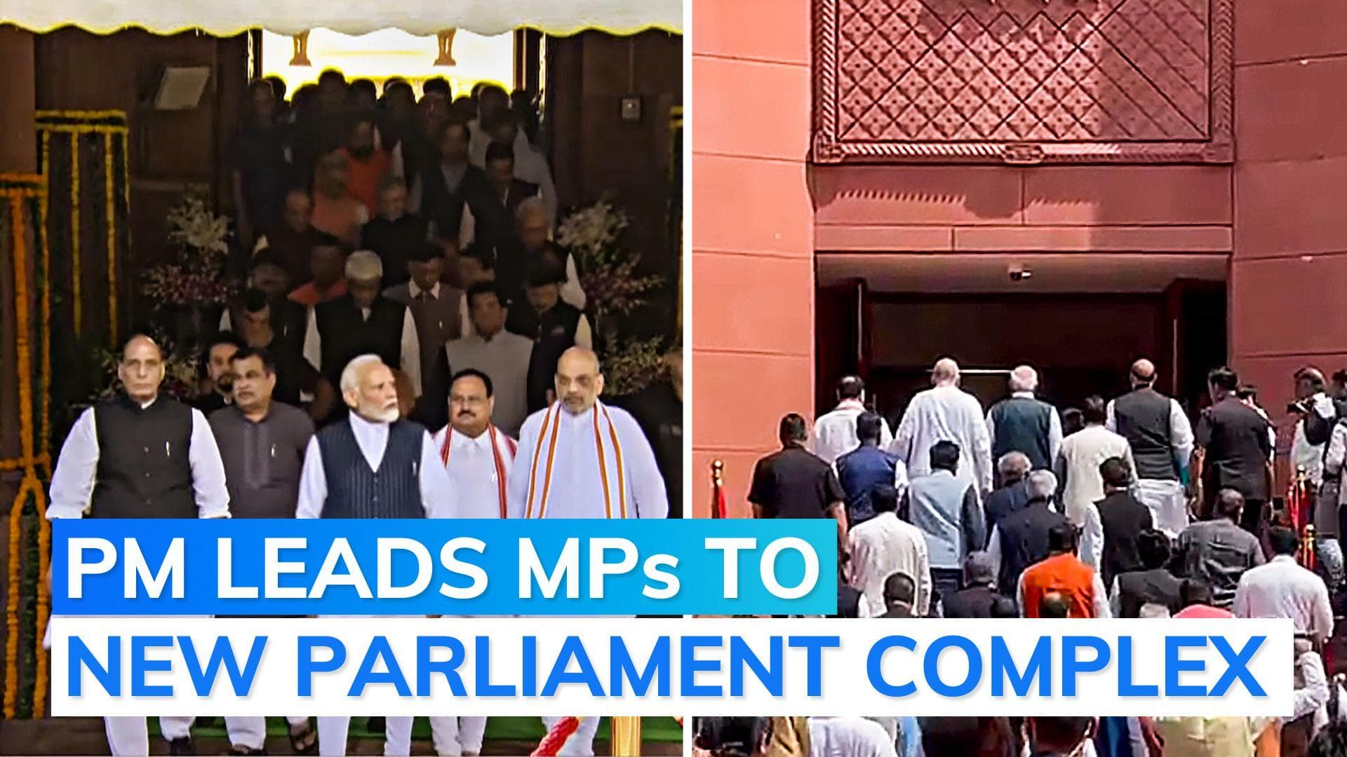 Watch: PM Modi, Amit Shah, Rajnath Singh and other MPs walk towards new Parliament