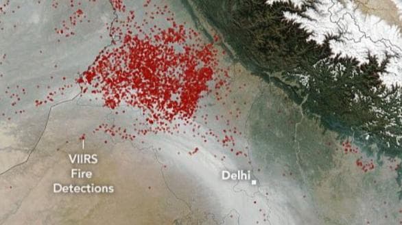 Delhi Air Pollution: नासा की सैटेलाइट तस्वीरों में धुंए के गुबार में ढंका दिखा दिल्ली-NCR