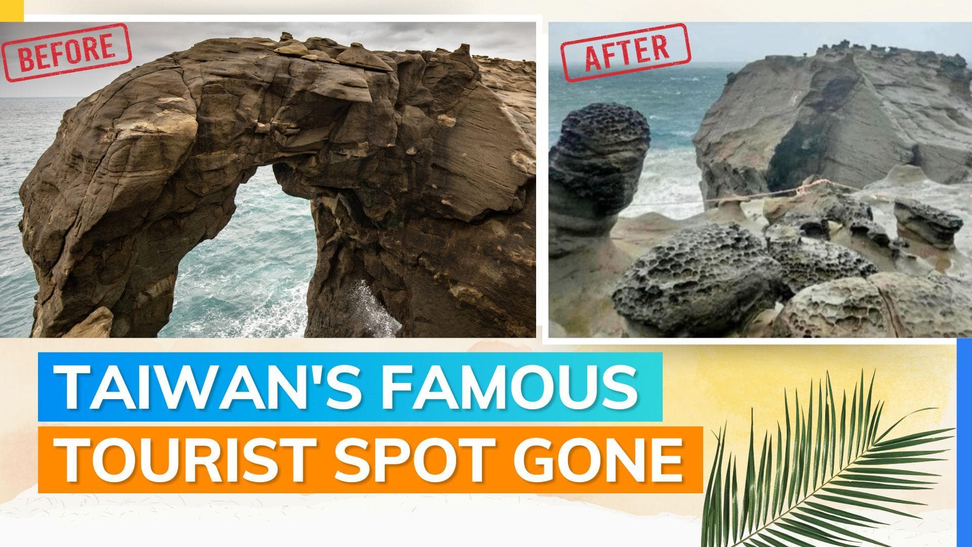 Taiwan's iconic photo spot gone! Famous Elephant rock collapses, see before-after pic