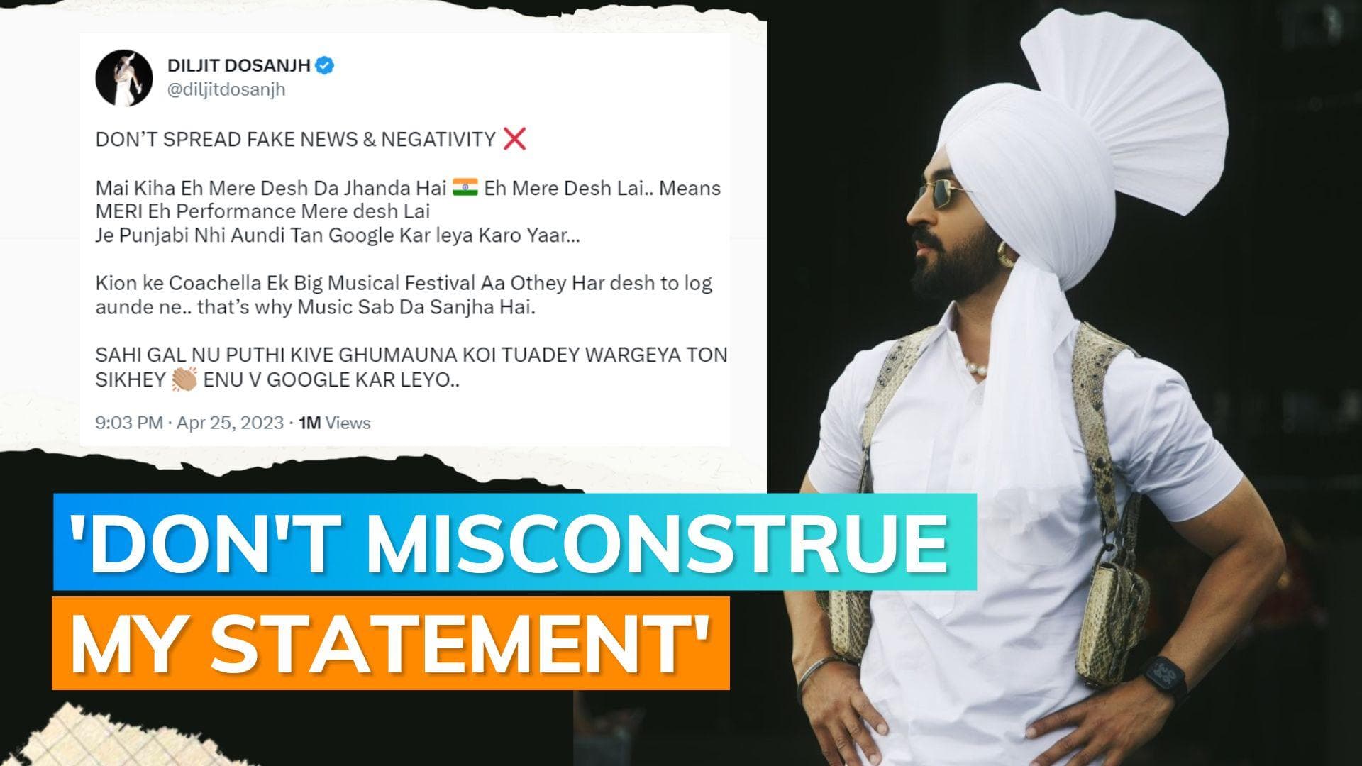 Diljit Dosanjh slams those misreporting his statement on Indian flag at Coachella