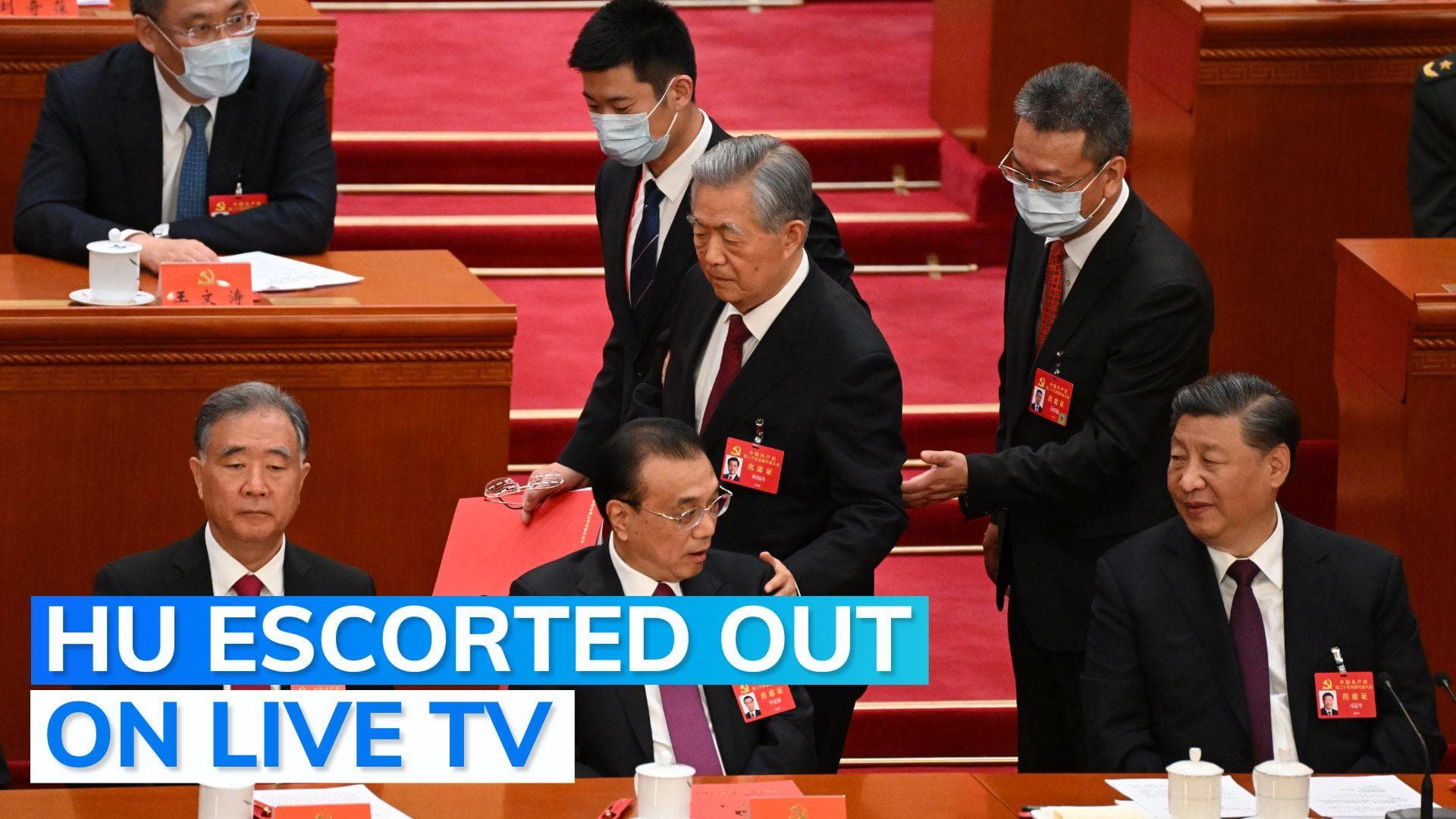 Watch: former Chinese leader Hu escorted out of Congress closing ceremony