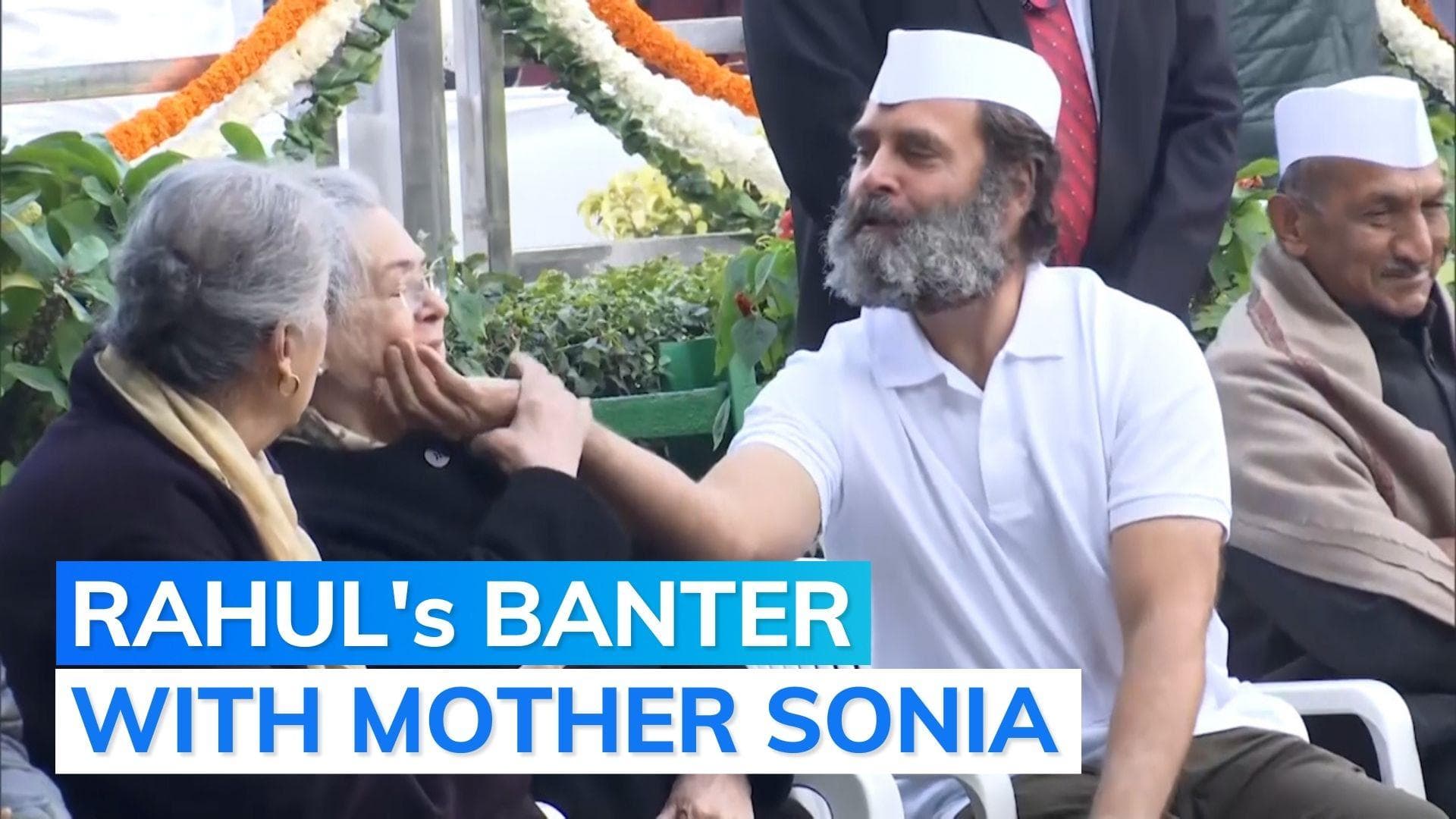 Watch | Rahul Gandhi shares playful moment with mother Sonia at Congress Foundation Day