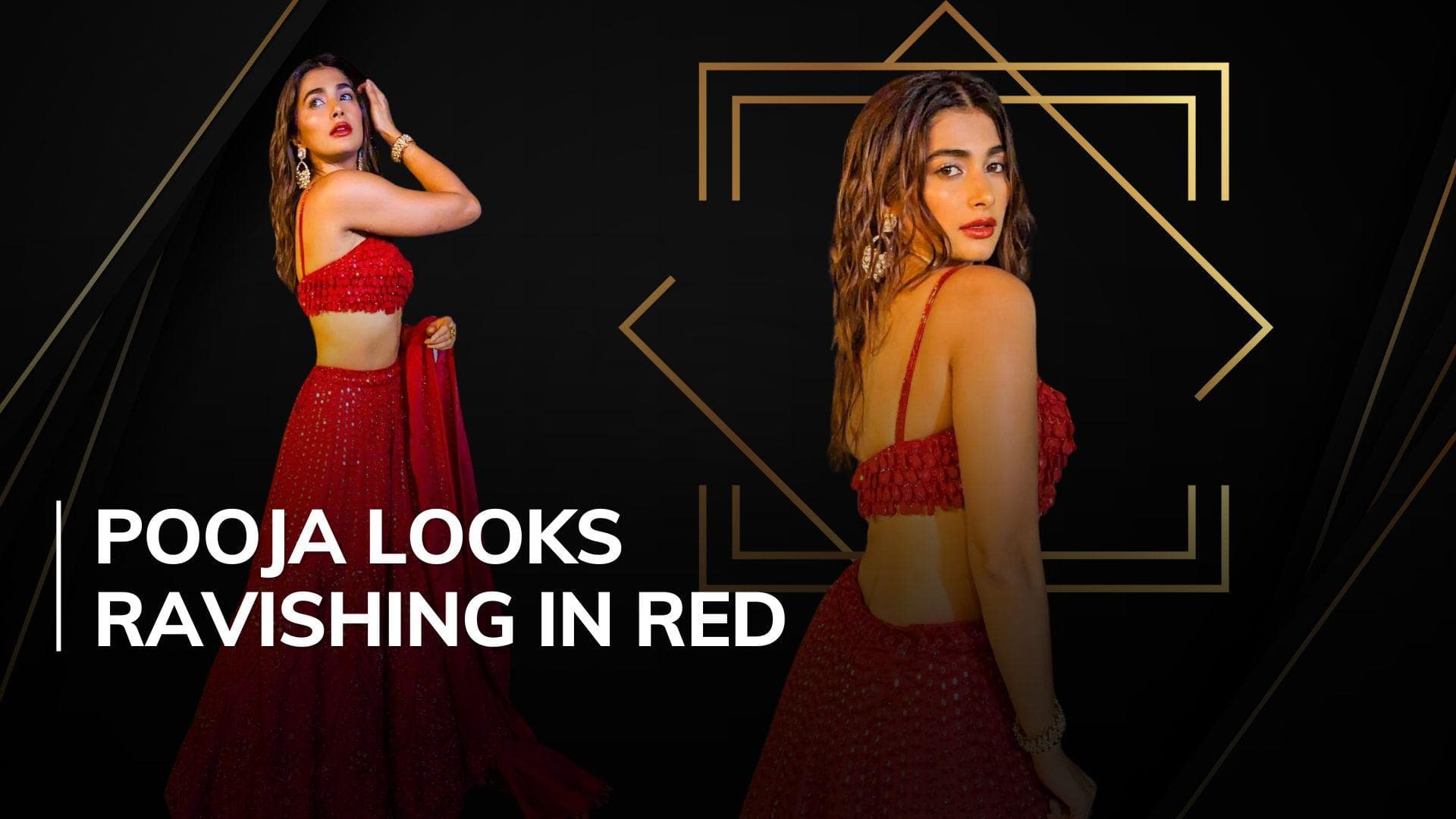 Pooja Hegde stuns in red mirror lehenga, perfect for Valentine's Day. Can you guess the price?