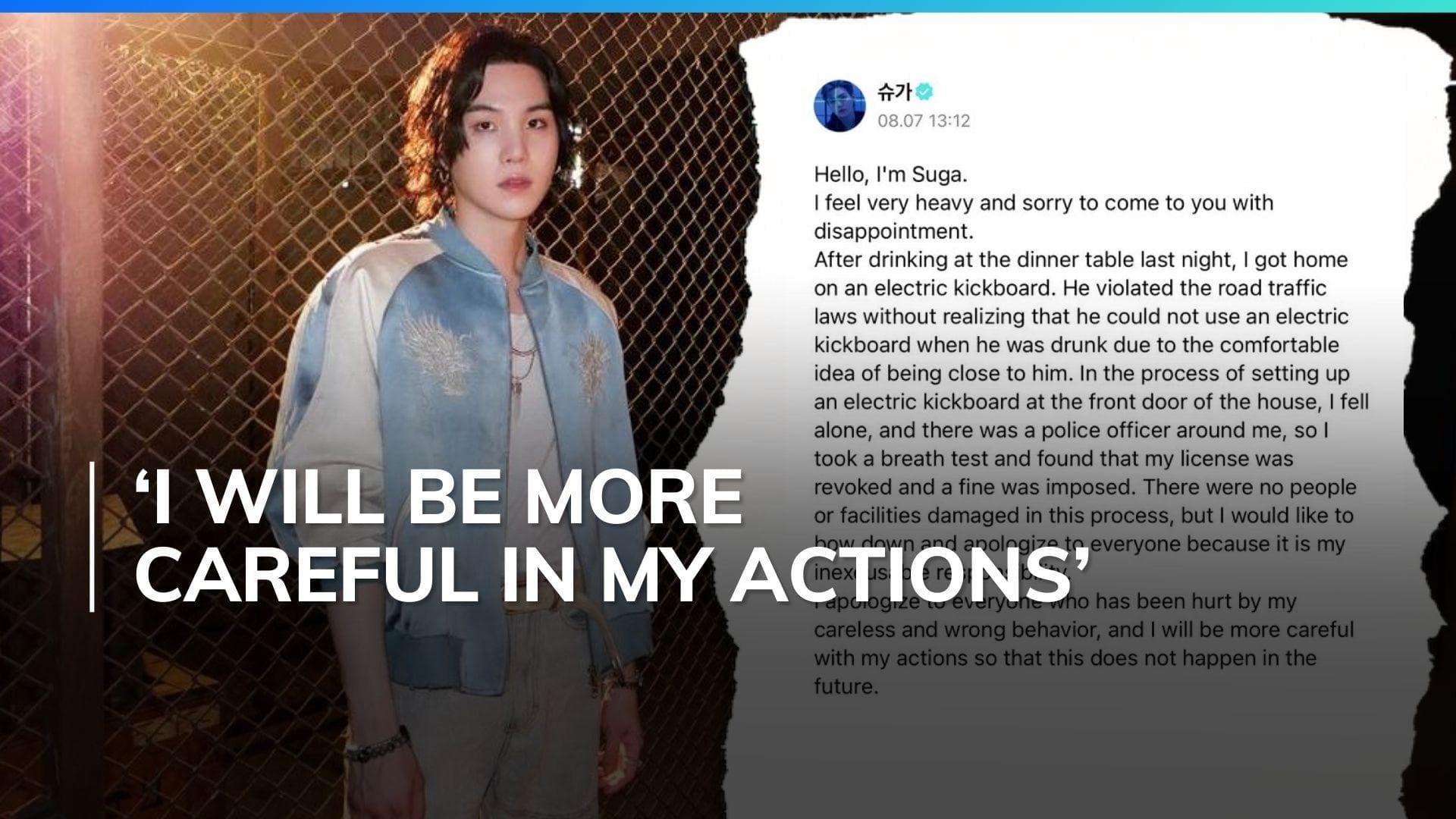 BTS star Suga's 'license revoked' and 'fined' after drunk scooter incident, singer apologises