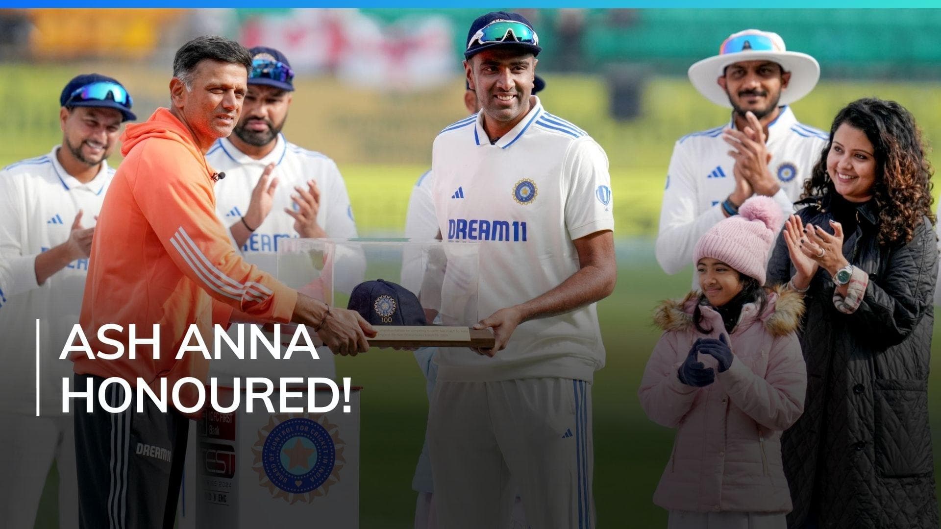 Head Coach Rahul Dravid presents a special memento to R Ashwin ahead of his 100th Test | India vs England