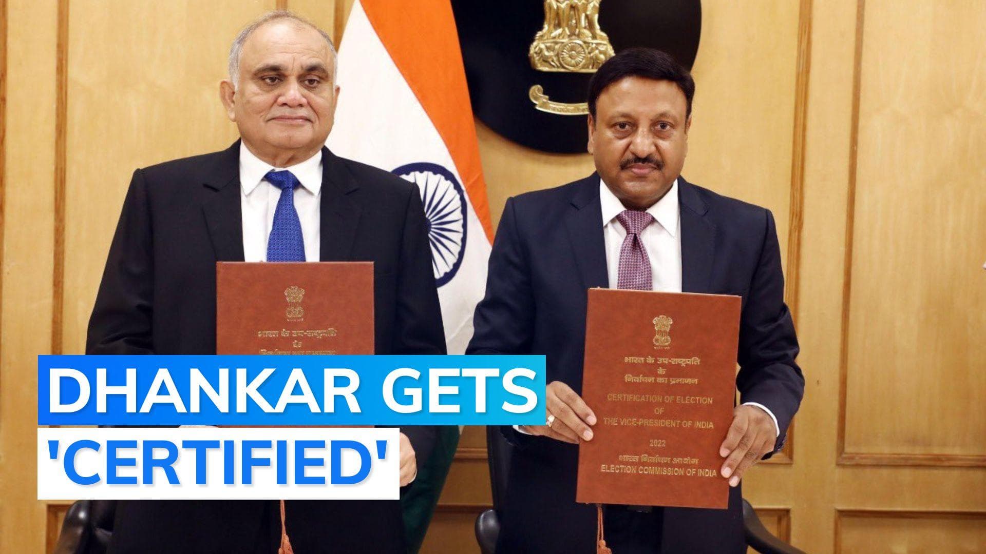 India's 14th Vice President: EC issues certificate of election to Jagdeep Dhankhar