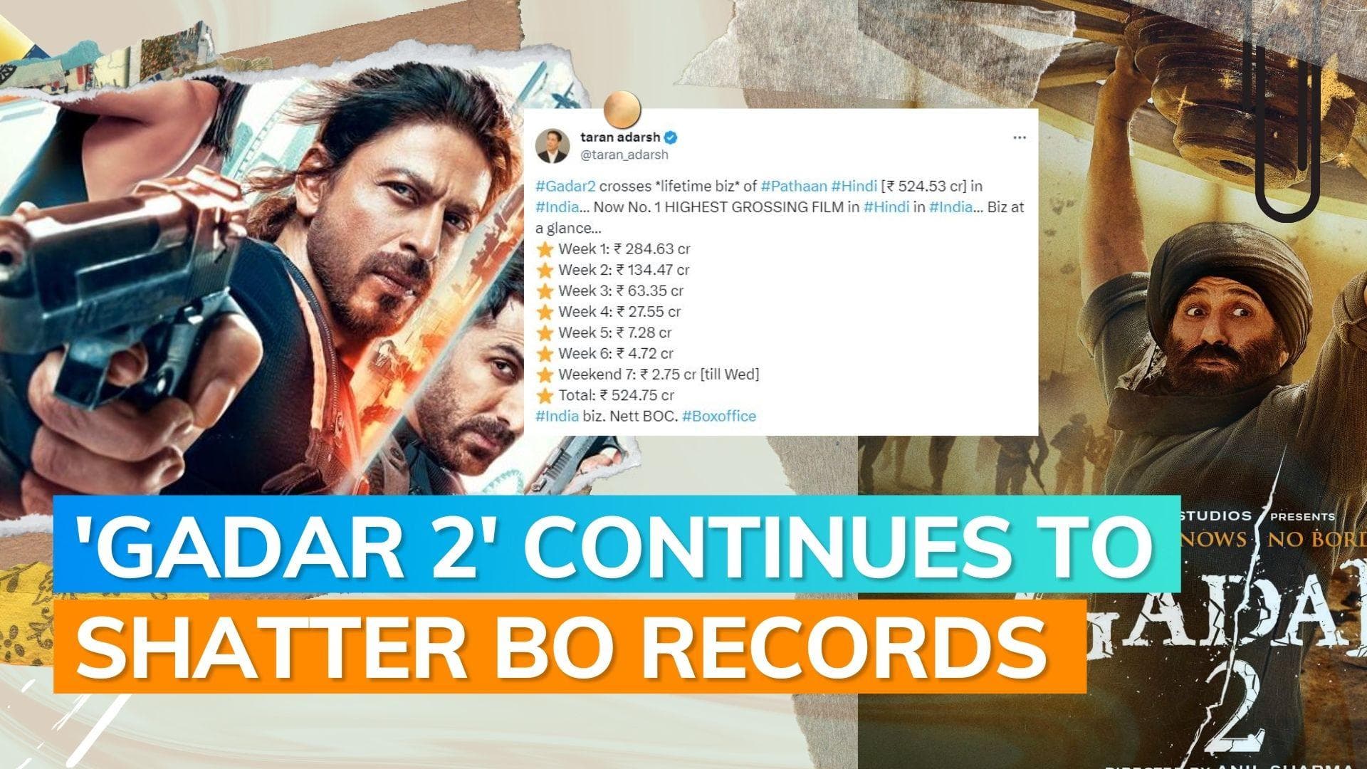 'Gadar 2' breaks another record; beats 'Pathaan' to become highest-grossing Hindi film in India