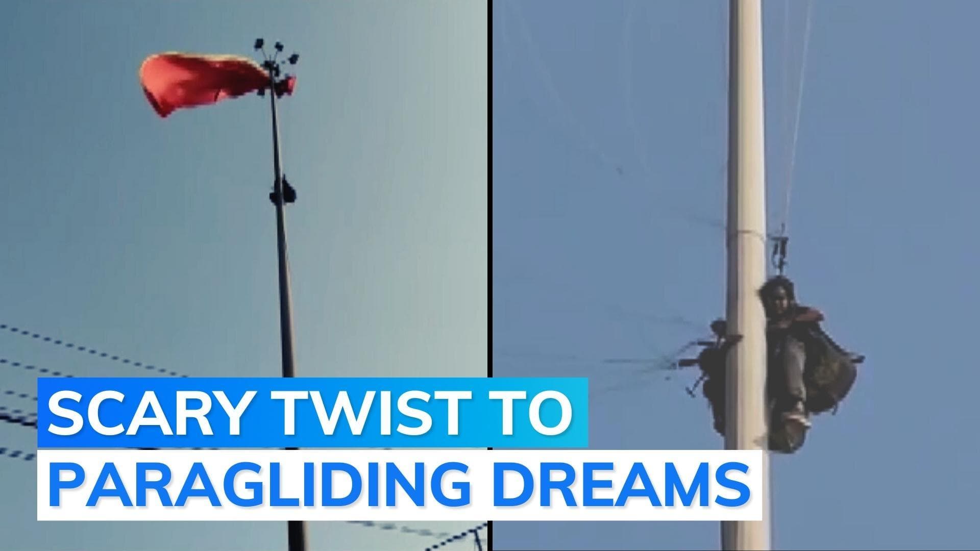 Watch: adventure tourism turns into nightmare for tourists as glider gets entangled in high-mast pole