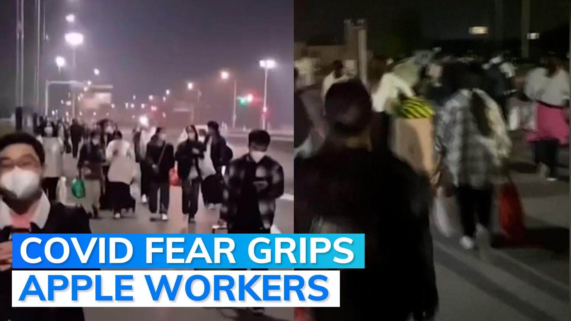 Watch: wave of workers flee iPhone factory in China's Covid-hit Zhengzhou