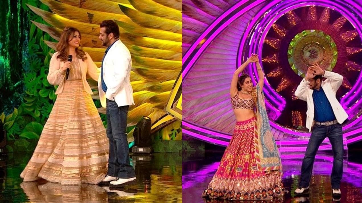 Bigg Boss 15 Weekend Ka Vaar : Raveena Tandon पहुंची Bigg Boss 15 के घर, जमकर नाचे Salman-Sara