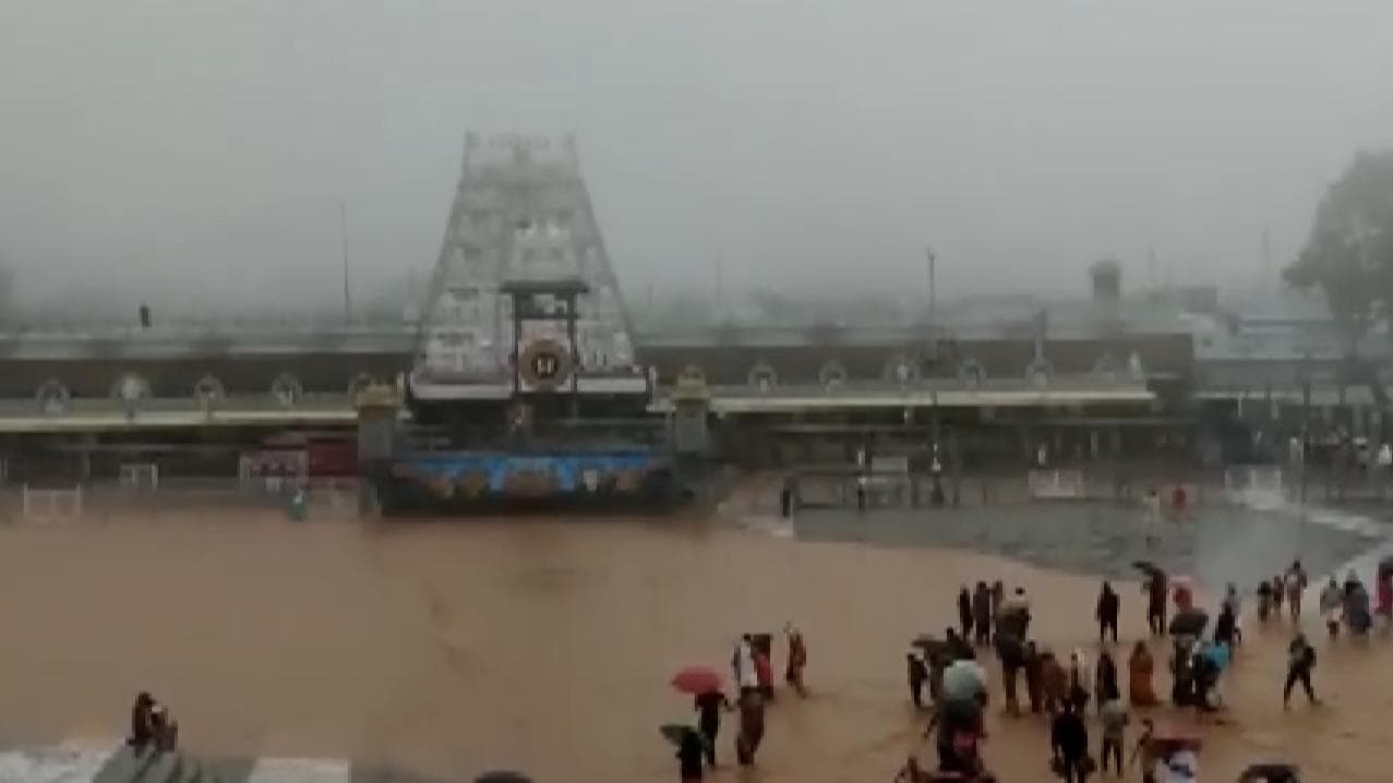 Pilgrims stranded at Tirumala as heavy rains flood Temple Town Tirupati  