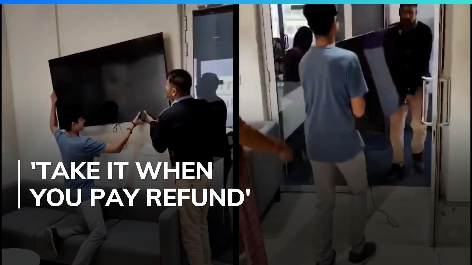 Watch: parents remove TV from Byju's office over delay in refund