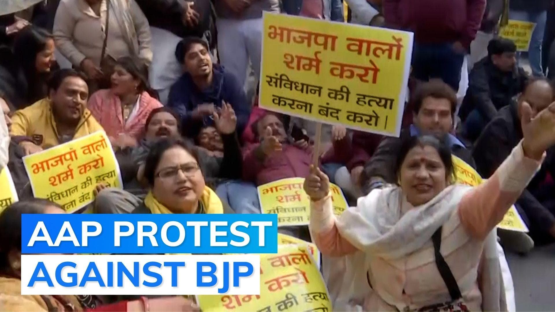 Delhi mayor election: AAP members protest outside BJP headquarters 