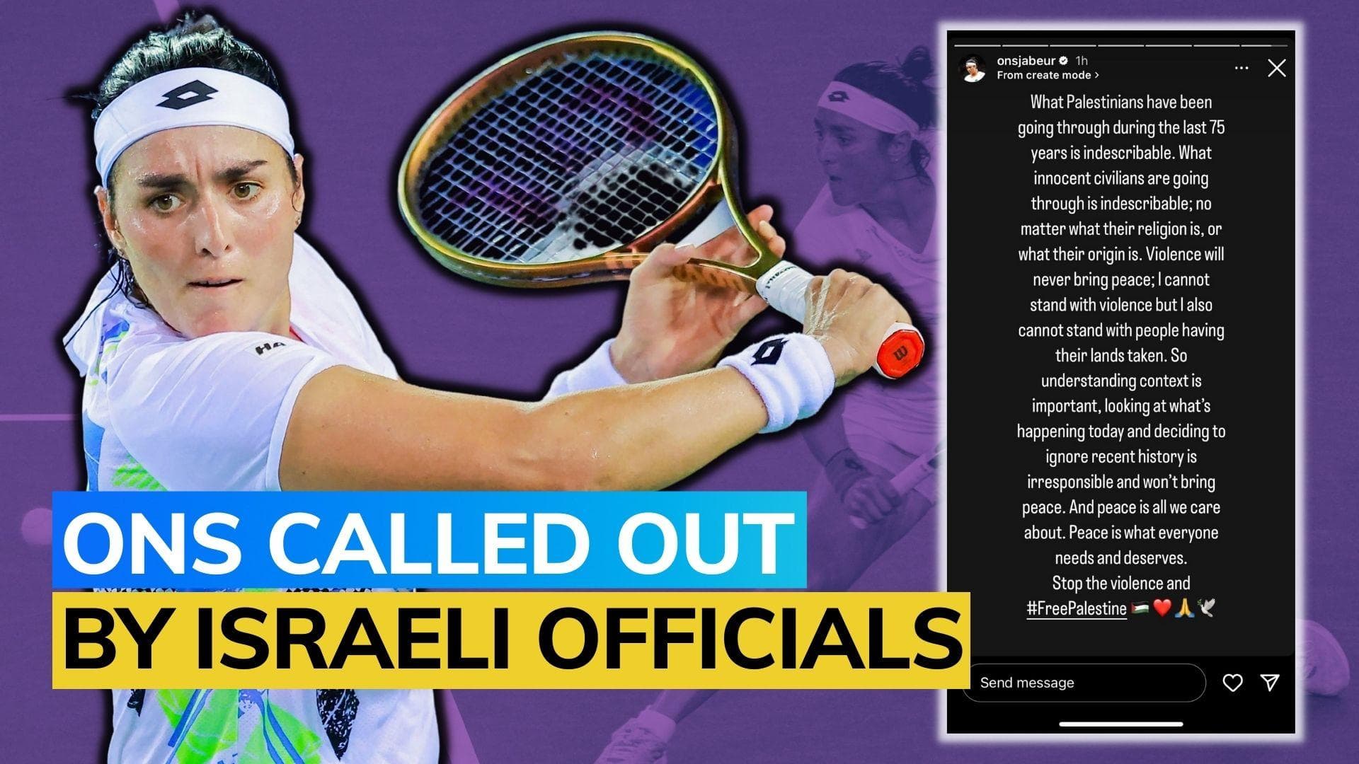 Ons Jabeur under fire for showing support of 'Free Palestine' movement