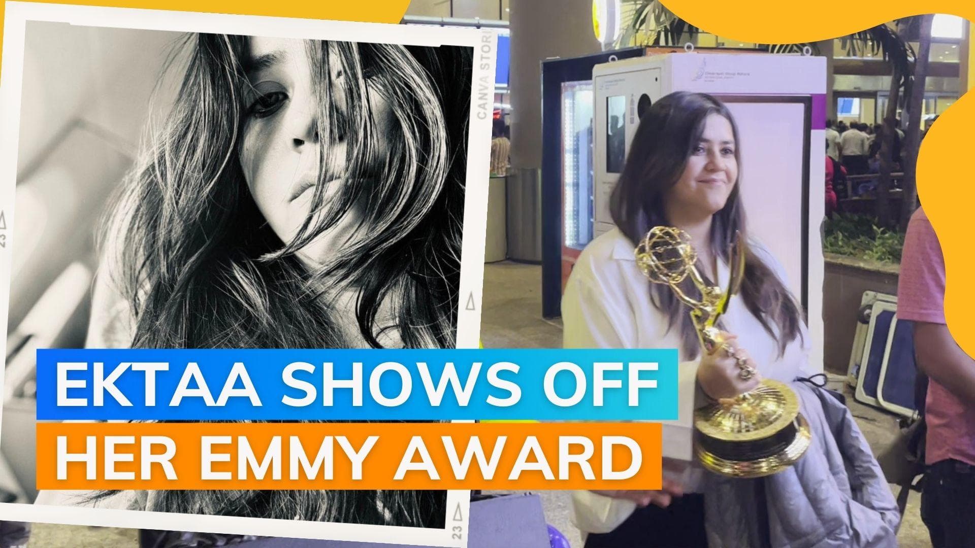 Ektaa Kapoor is all smiles as she returns to India with her Emmy Award; poses with fans for selfie| Watch