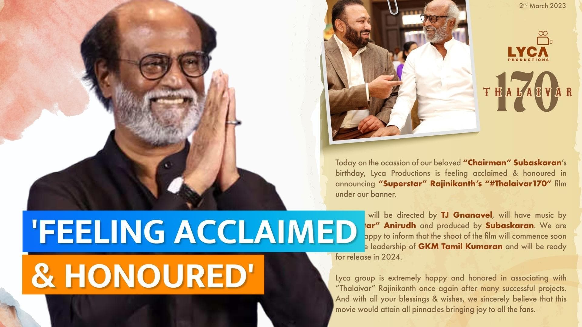 Rajinikanth teams up with 'Jai Bhim' director TJ Gnanavel, film to release in 2024 