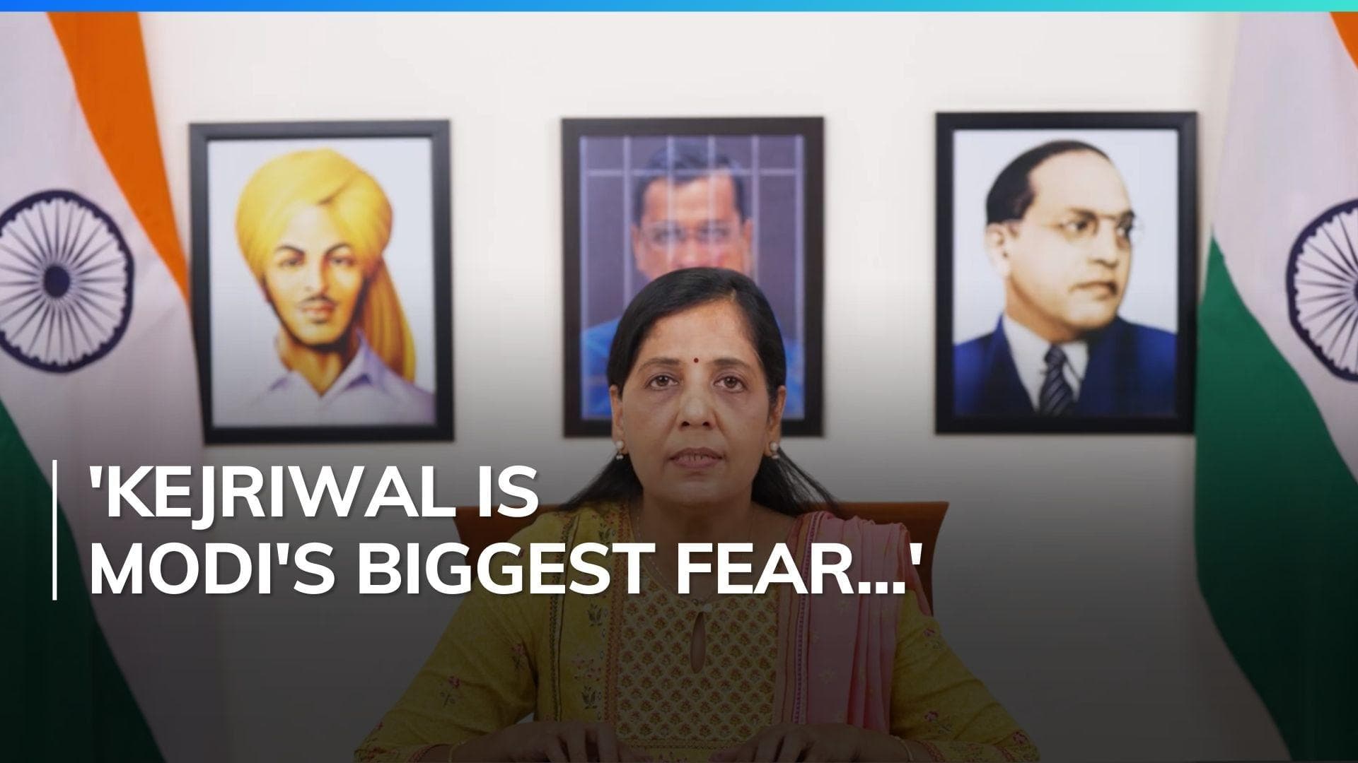 ‘Jailed’ Arvind Kejriwal portrait grabs attention in video message delivered by wife