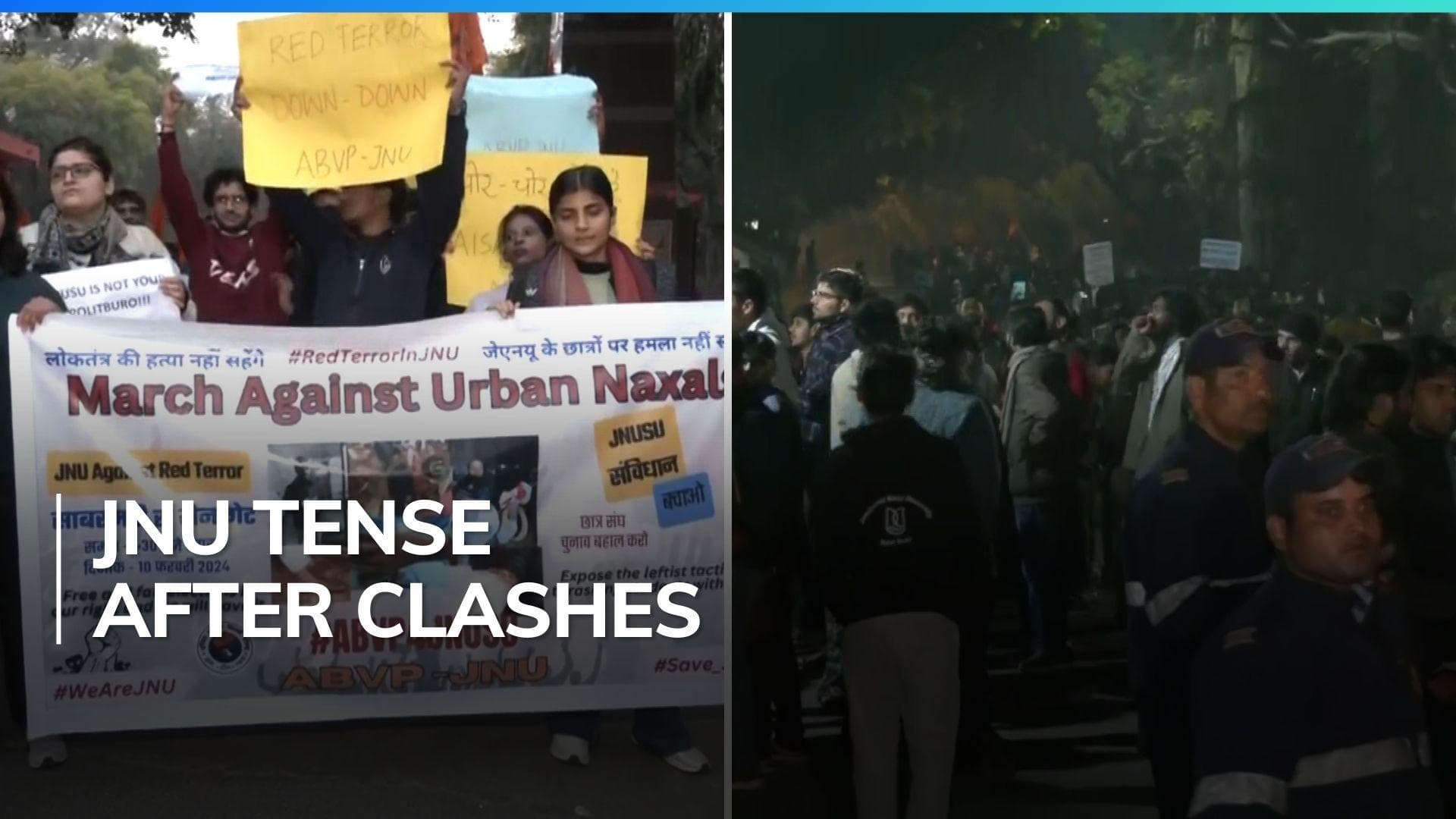 JNU: Left, ABVP student groups hold protest a day after scuffle on campus  