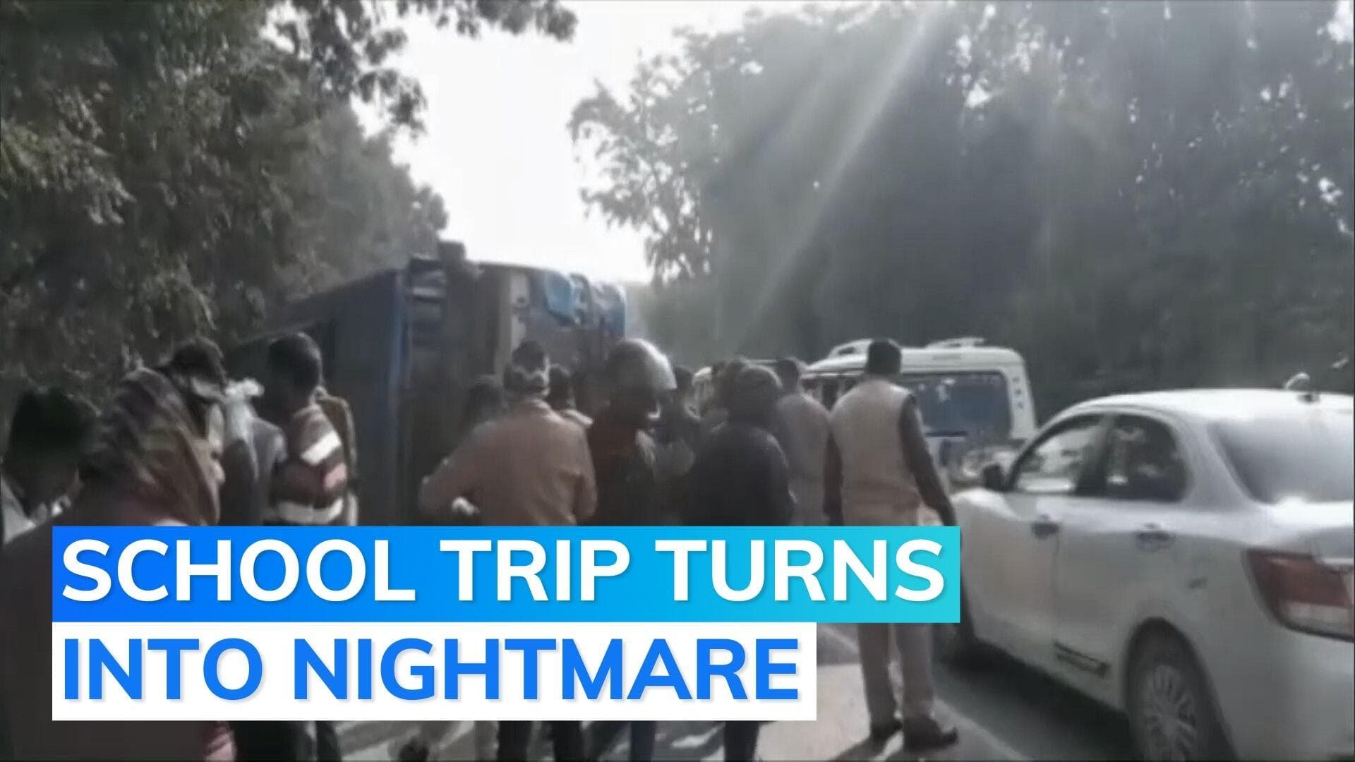 Two students dead after school bus overturns in UP's Prayagraj