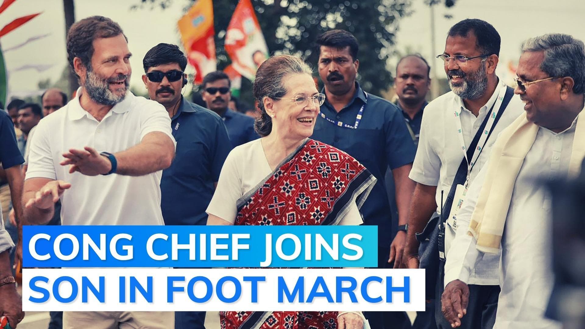 Video: amid cheers & slogans, Sonia Gandhi joins Bharat Jodo Yatra in Karnataka
