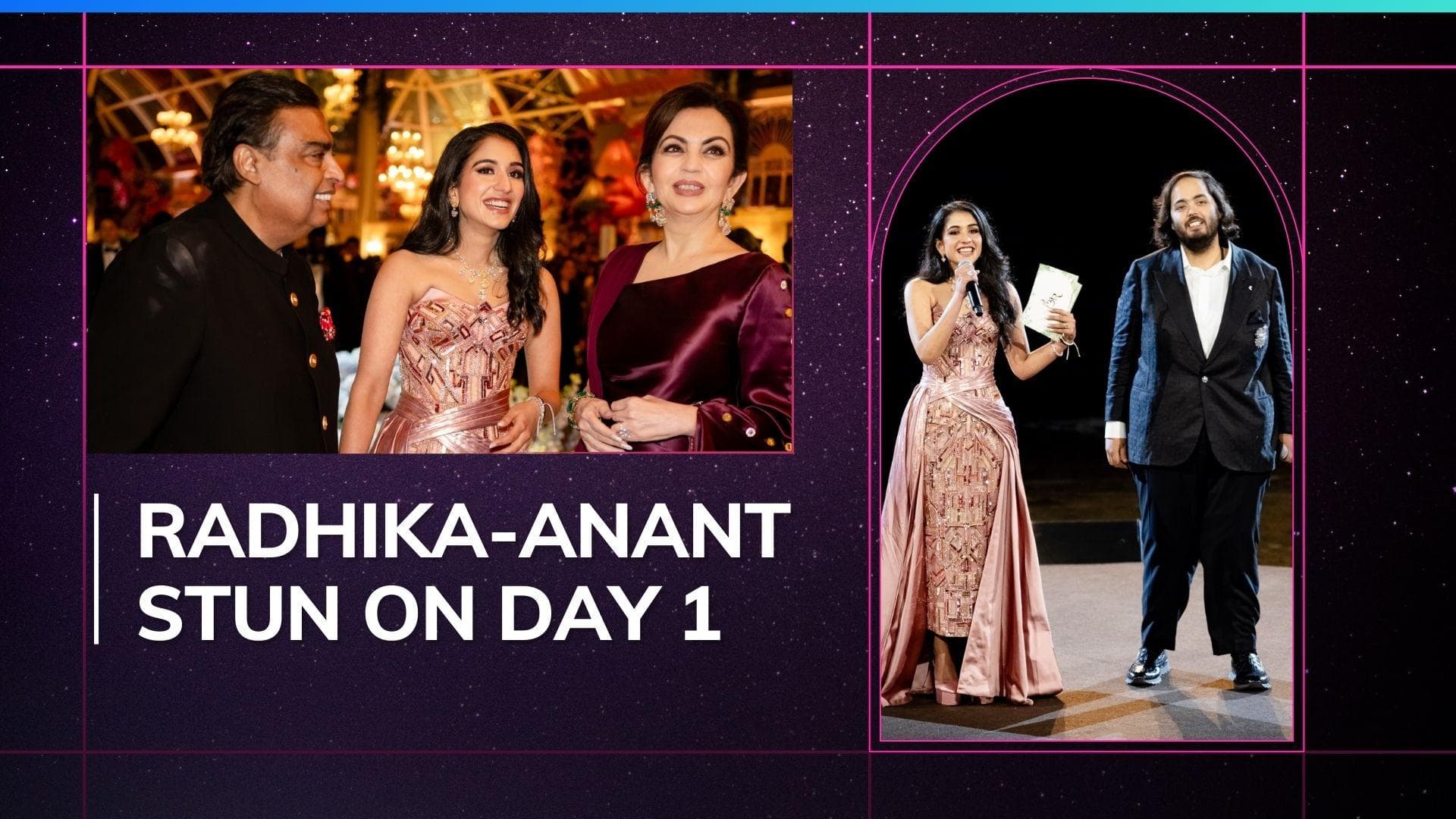 Radhika Merchant glows in Atelier Versace gown, Anant stuns in tuxedo on Day 1 of celebrations