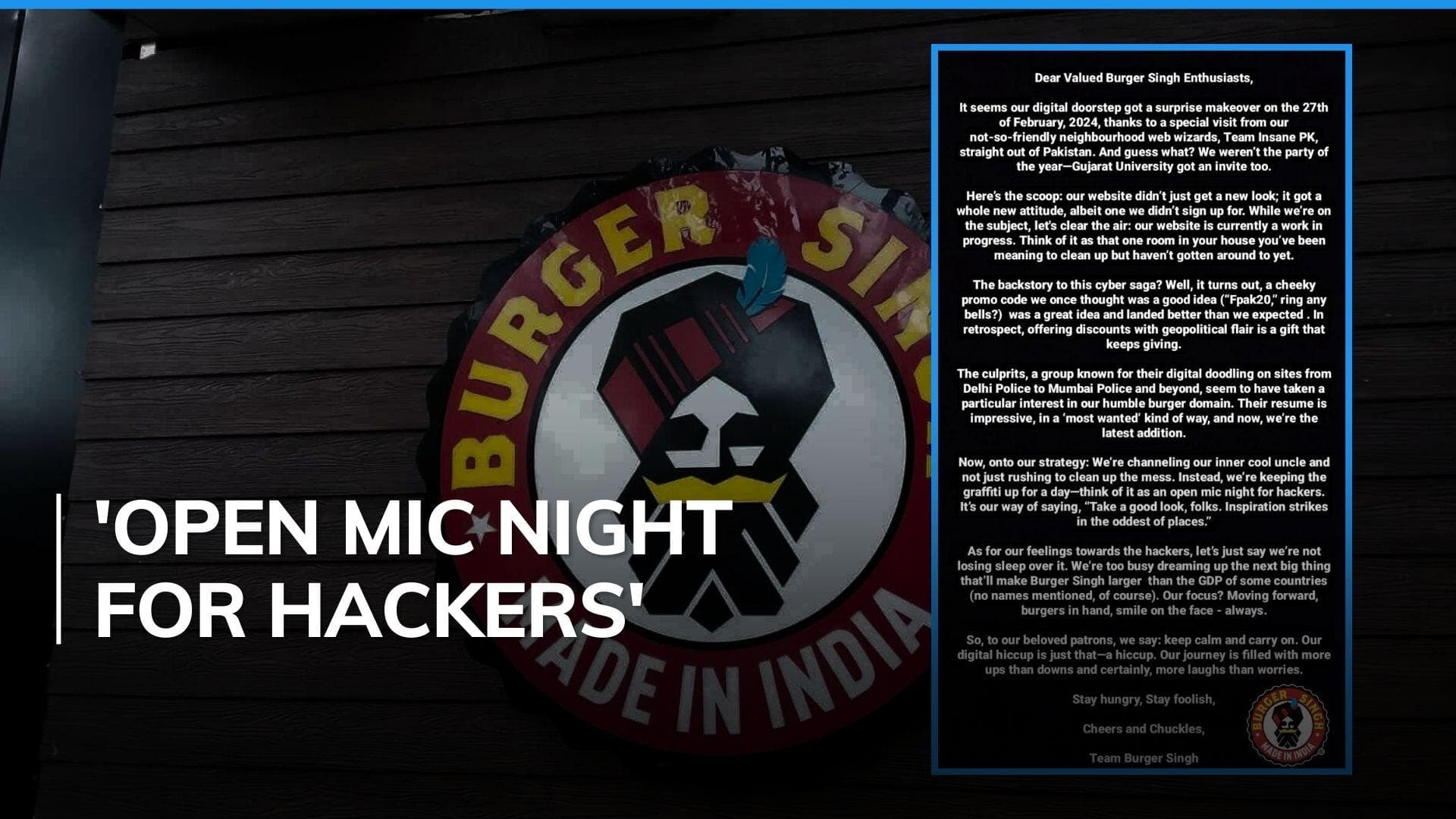 Burger Singh gives cyberattack of website a humorous turn