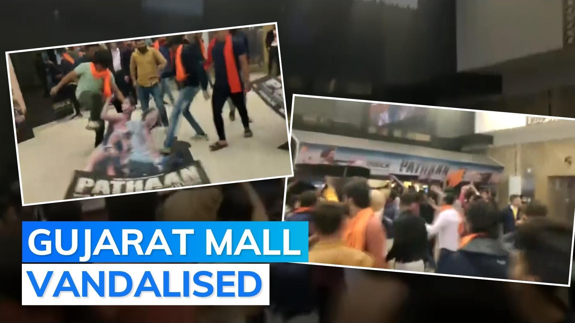 Watch: 'Pathaan' posters torn as 'Bajrang Dal workers' run amok at mall in Gujarat's Ahmedabad
